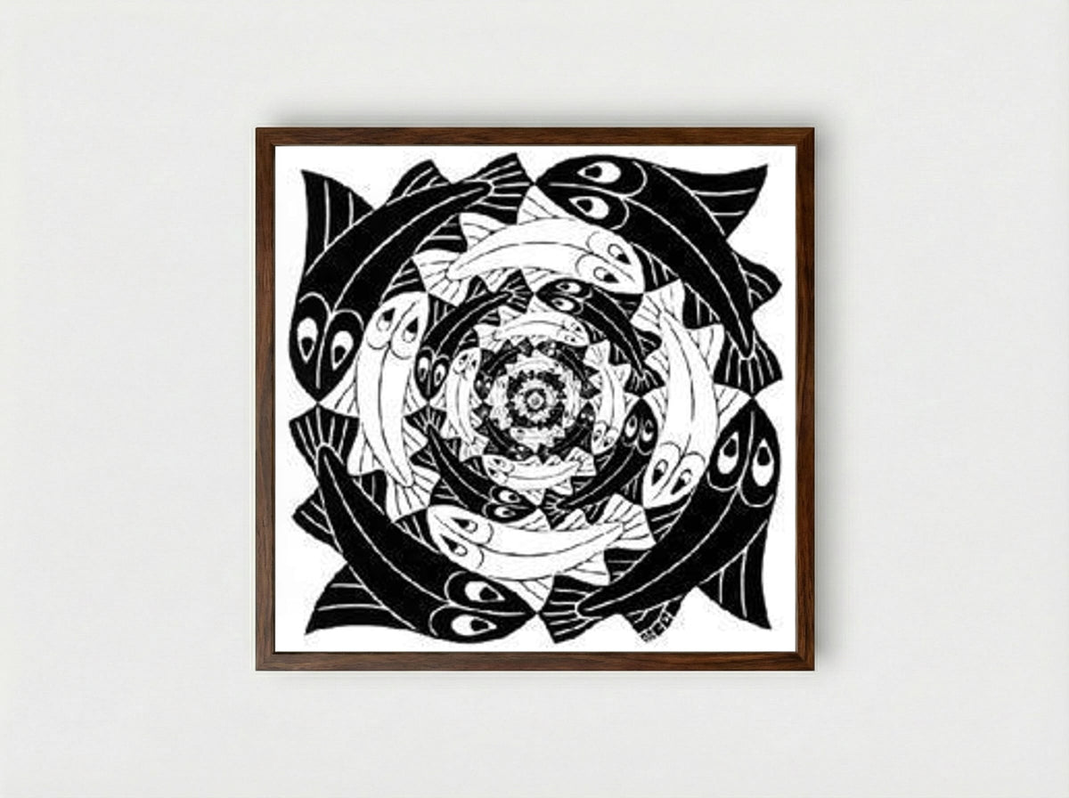 Circular Fish - M.C. Escher - Framed Print Dark Wood