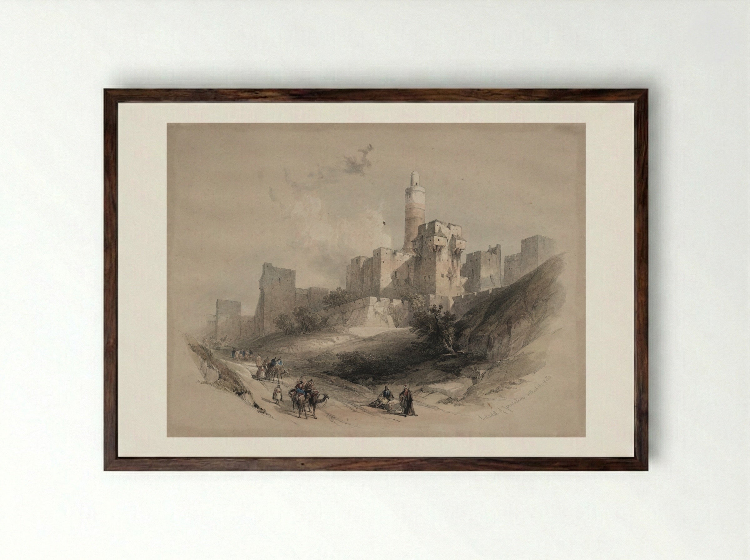 Citadel of Jerusalem, without the Walls, Tower of David - David Roberts - Framed Print Dark Wood