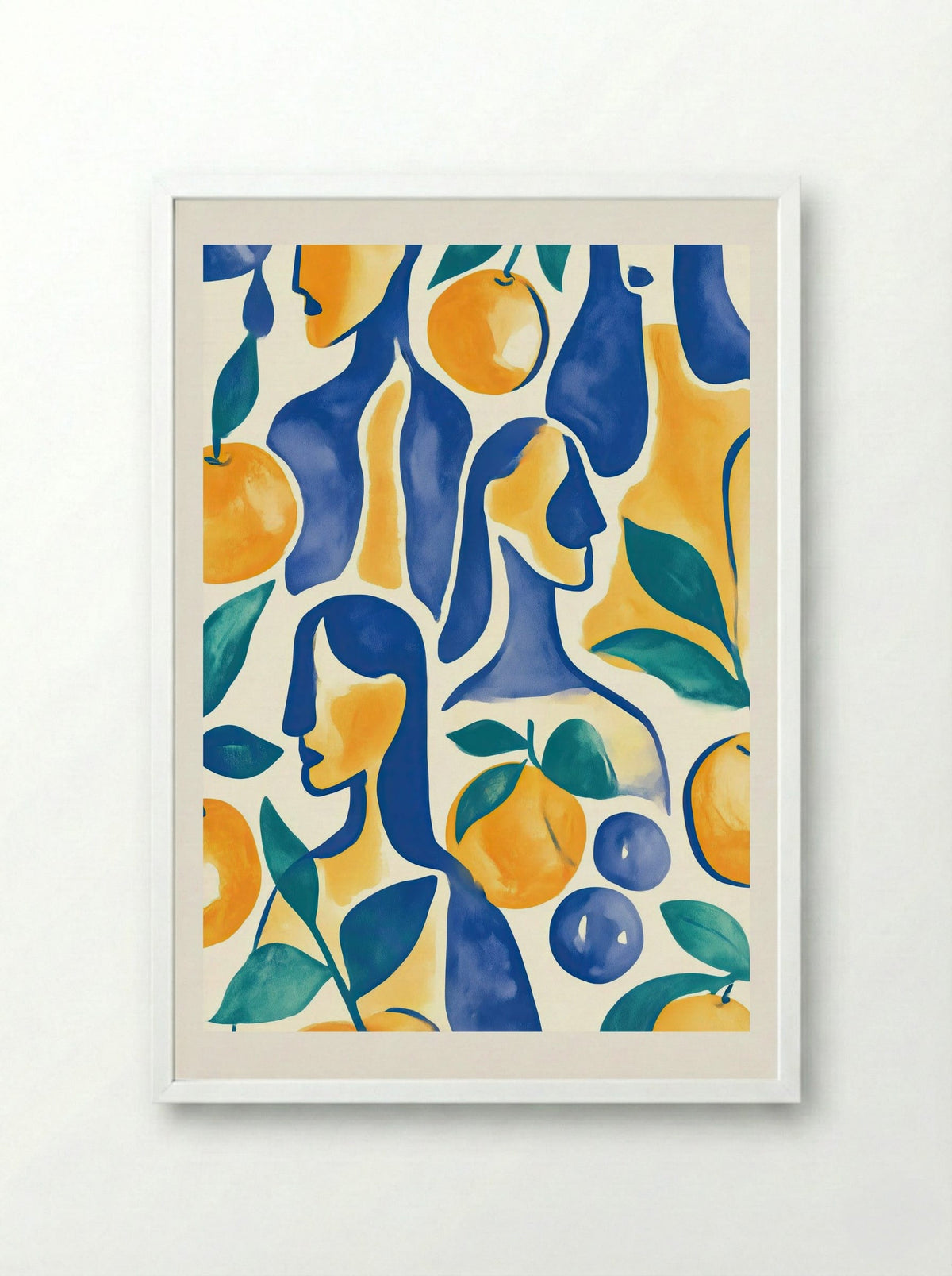 Citrus Muse in Indigo - Framed Print White