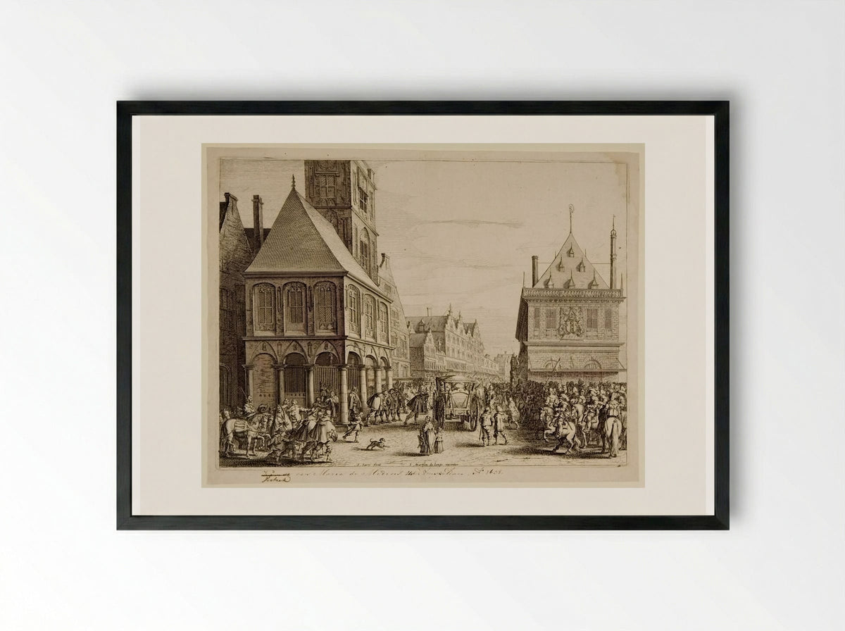 City Magistrates Taking Leave of Marie de' Medici Before the Town Hall - Salomon Savery - Framed Print Black