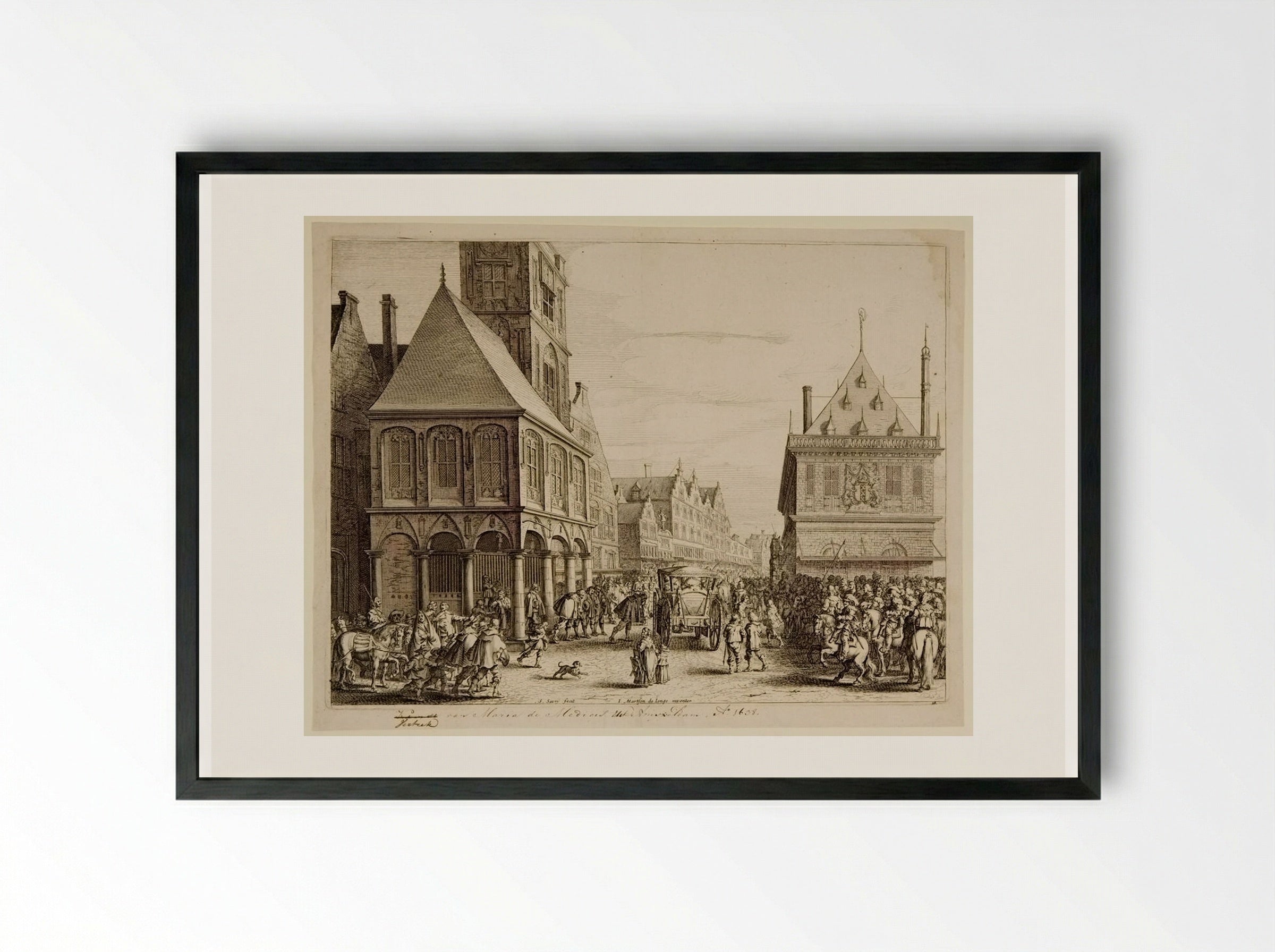 City Magistrates Taking Leave of Marie de' Medici Before the Town Hall - Salomon Savery - Framed Print Black