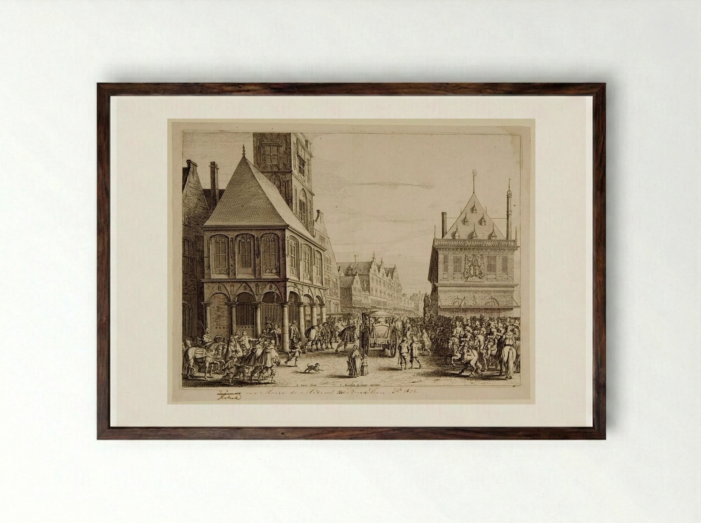 City Magistrates Taking Leave of Marie de' Medici Before the Town Hall - Salomon Savery - Framed Print Dark Wood