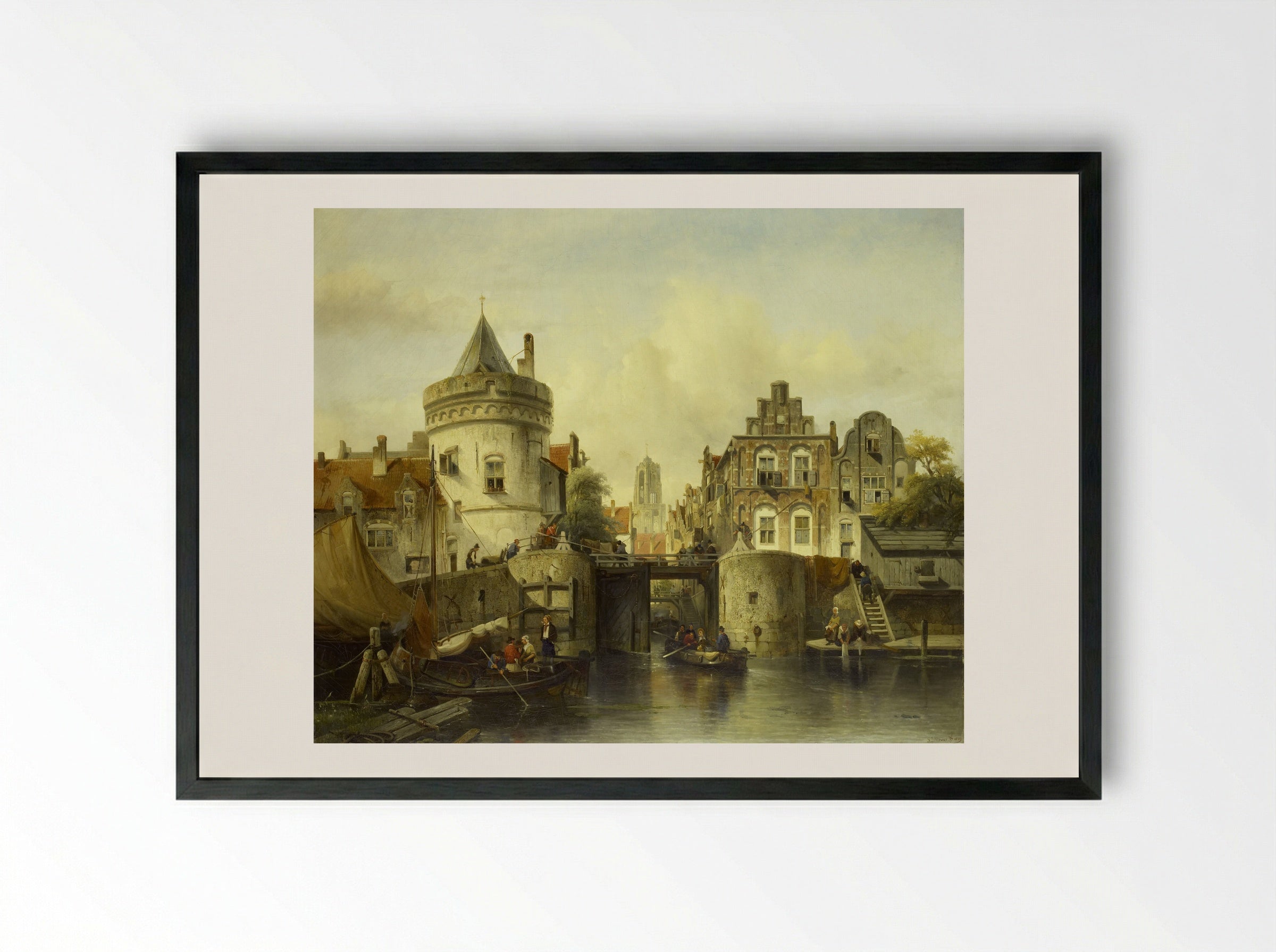 City View, Inspired by the Kolksluis in Amsterdam - Salomon Leonardus Verveer - Framed Print Black