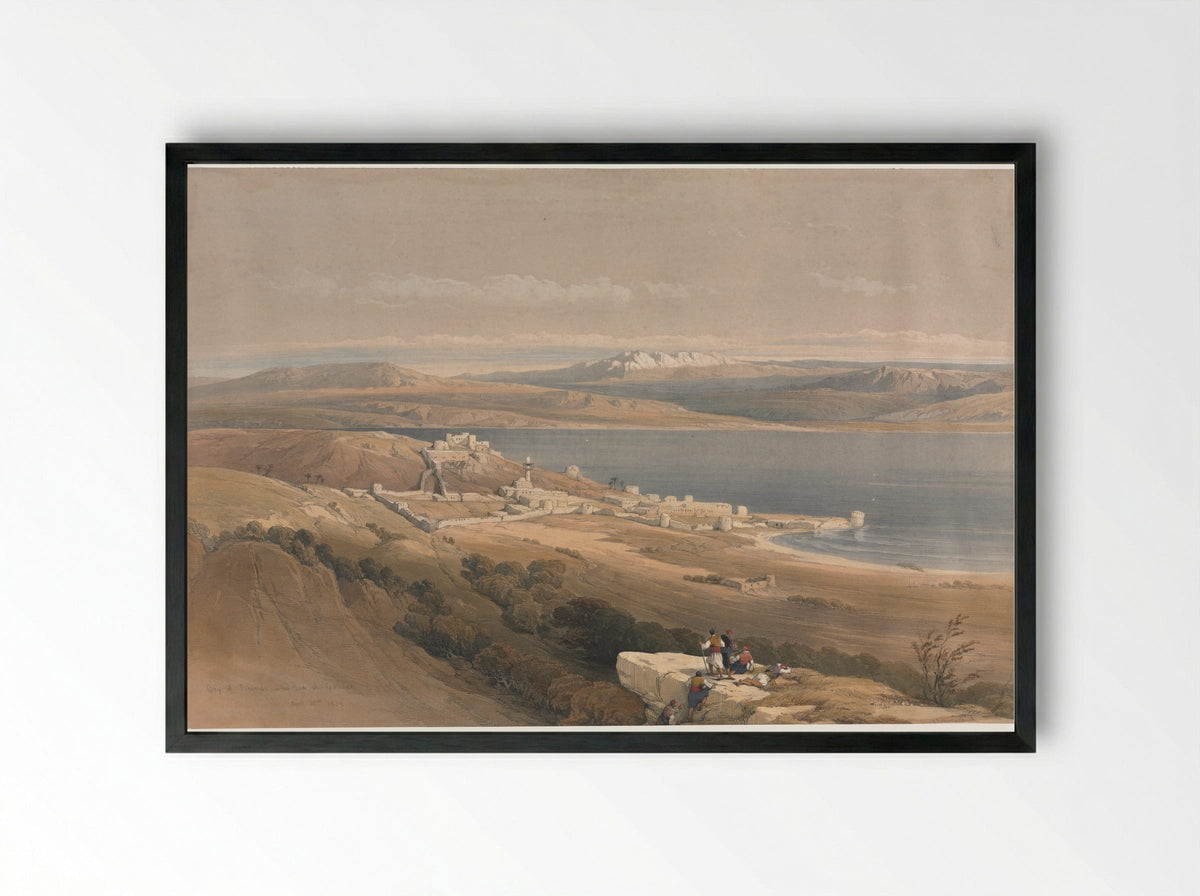 City of Tiberias on the Sea of Galilee - David Roberts - Framed Print Black