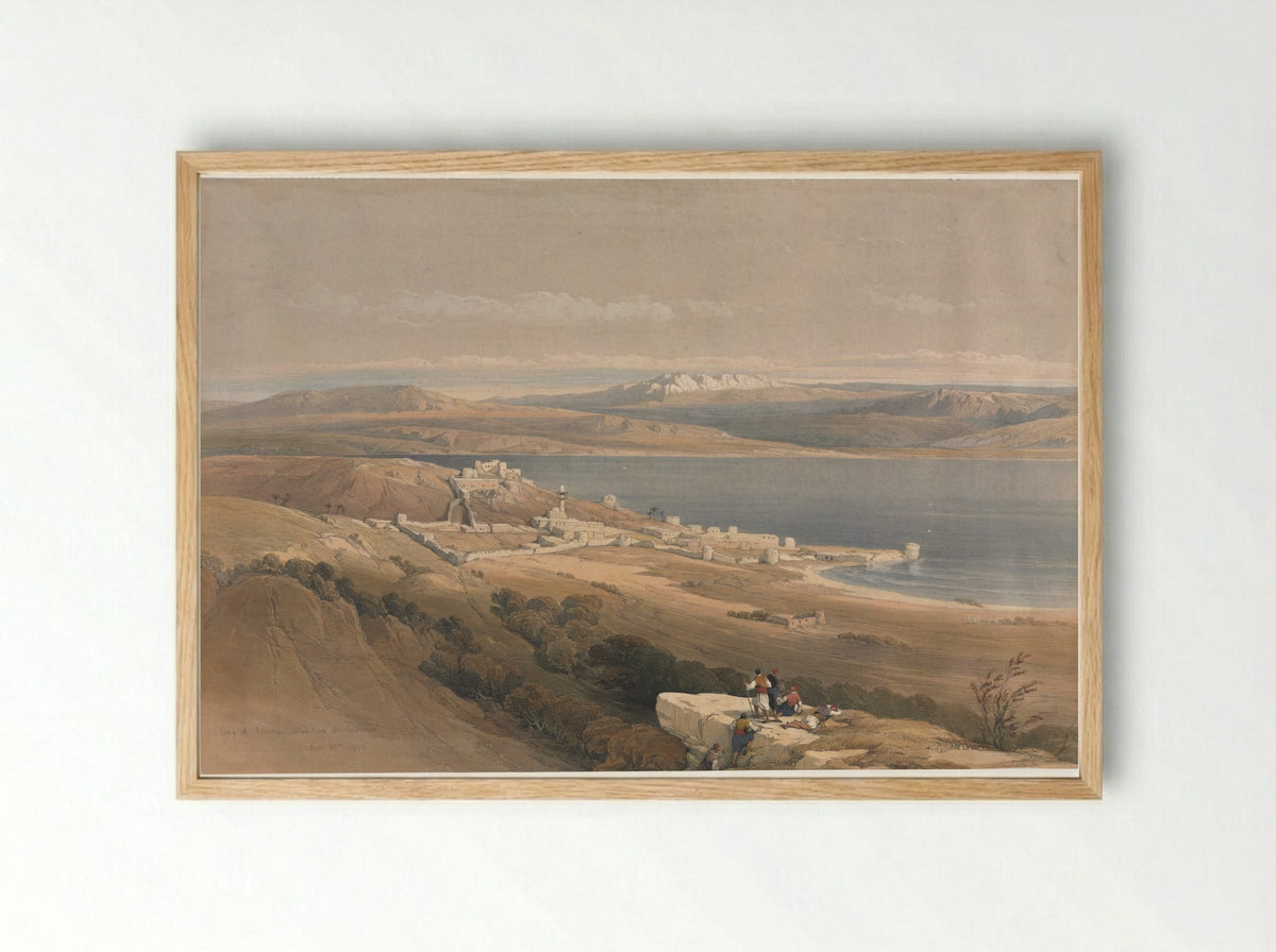City of Tiberias on the Sea of Galilee - David Roberts - Framed Print Wood