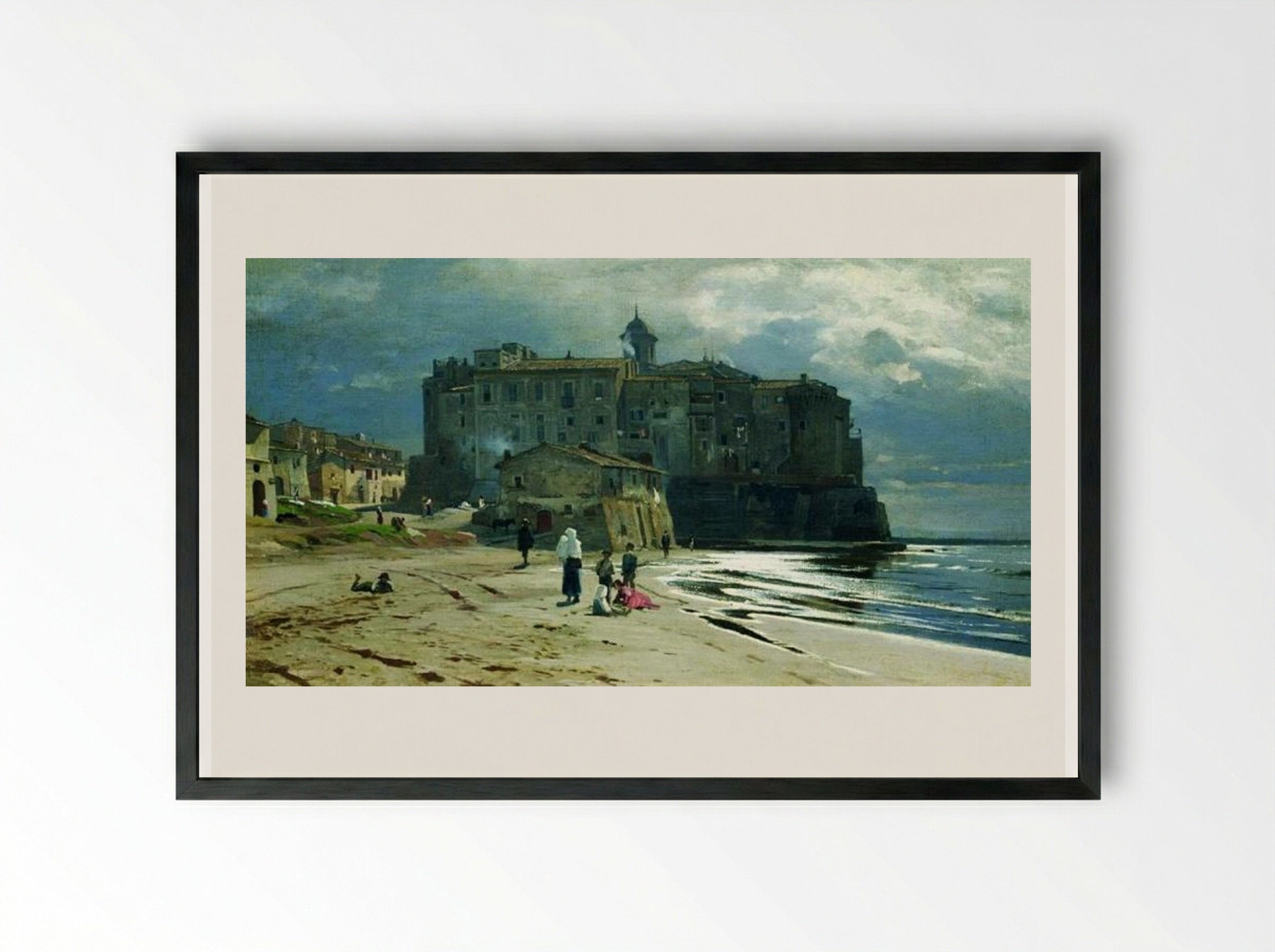 City on the seashore - Volodymyr Orlovsky - Framed Print Black