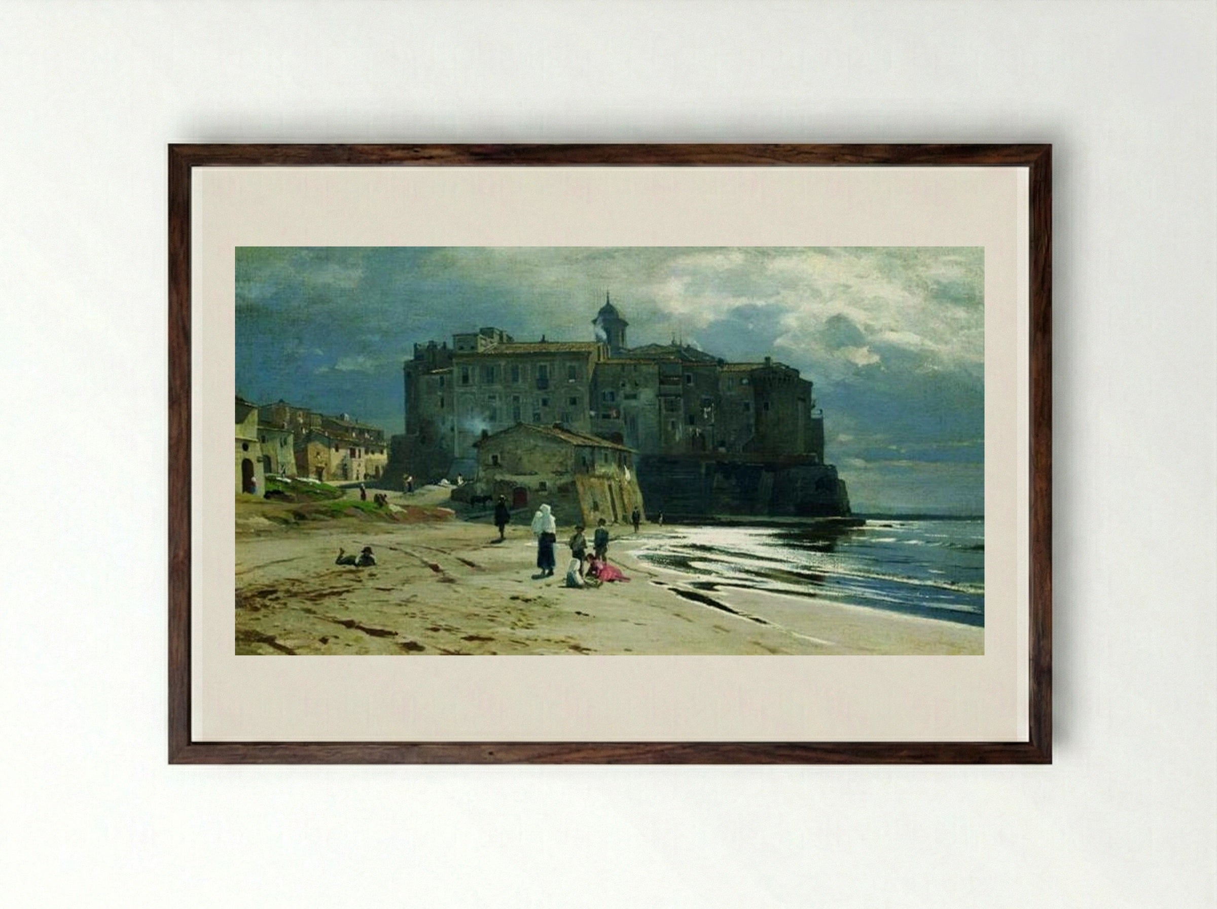 City on the seashore - Volodymyr Orlovsky - Framed Print Dark Wood