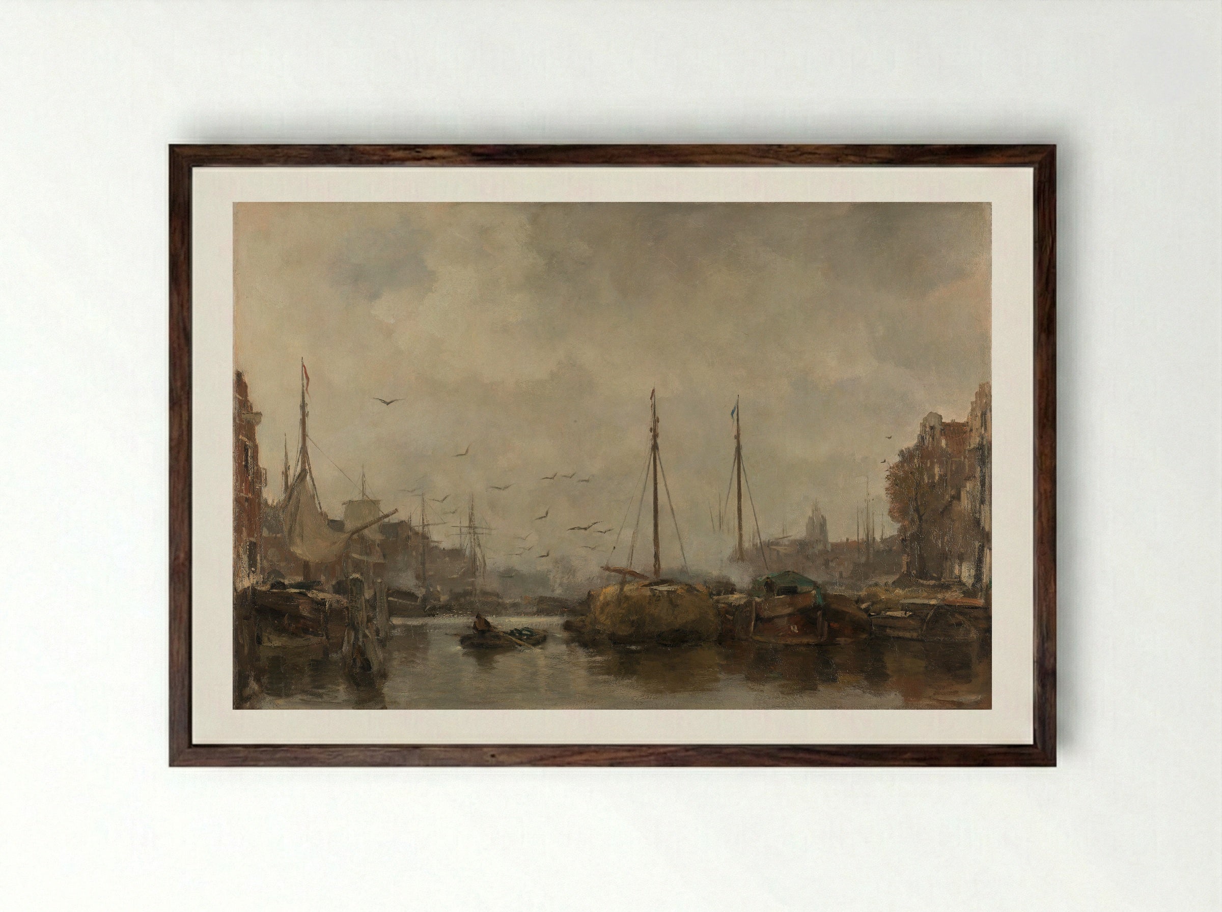Cityscape (Harbour Scene) - Jacob Maris - Framed Print Dark Wood