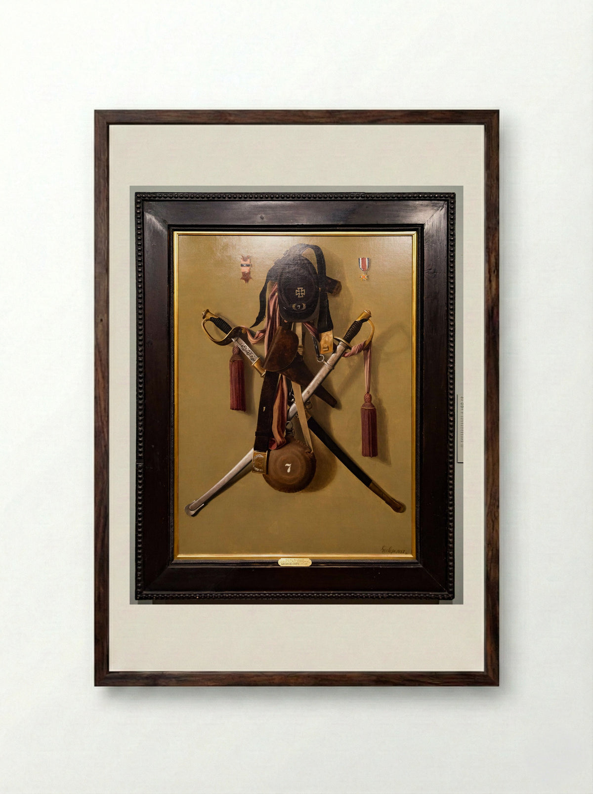 Civil War Regalia of Major Levi Gheen McCauley - George Cope - Framed Print Dark Wood