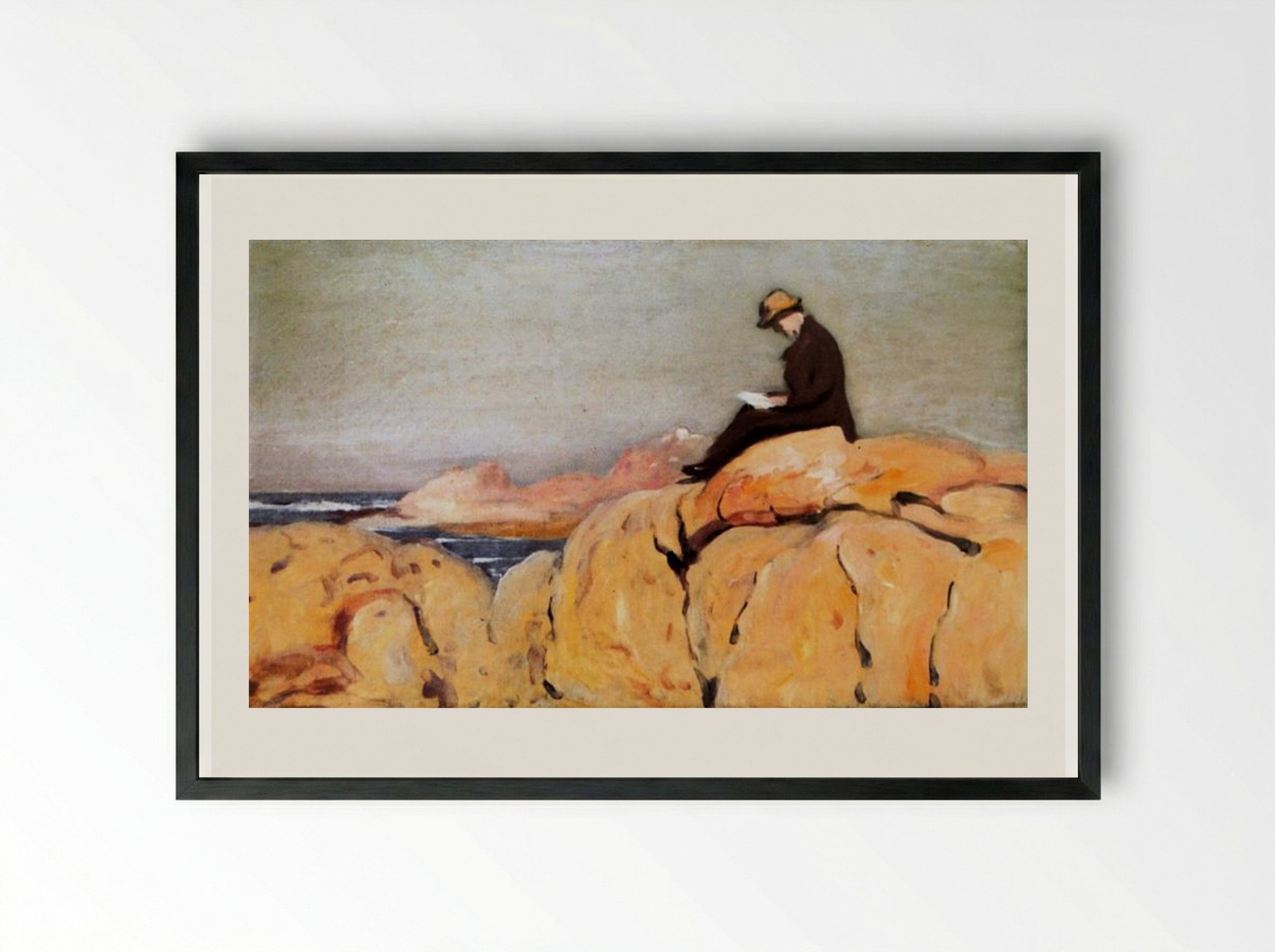 Cláudio nos Rochedos - António Carneiro - Framed Print Black