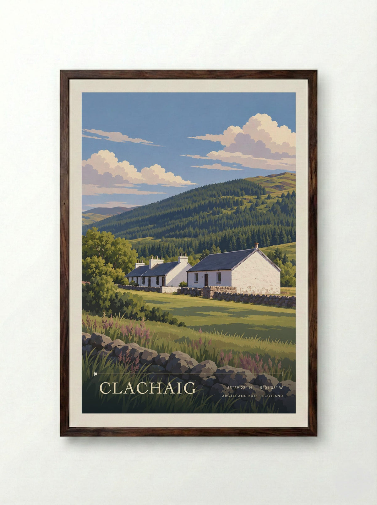 Clachaig, Argyll and Bute | Travel Poster - Framed Print Dark Wood