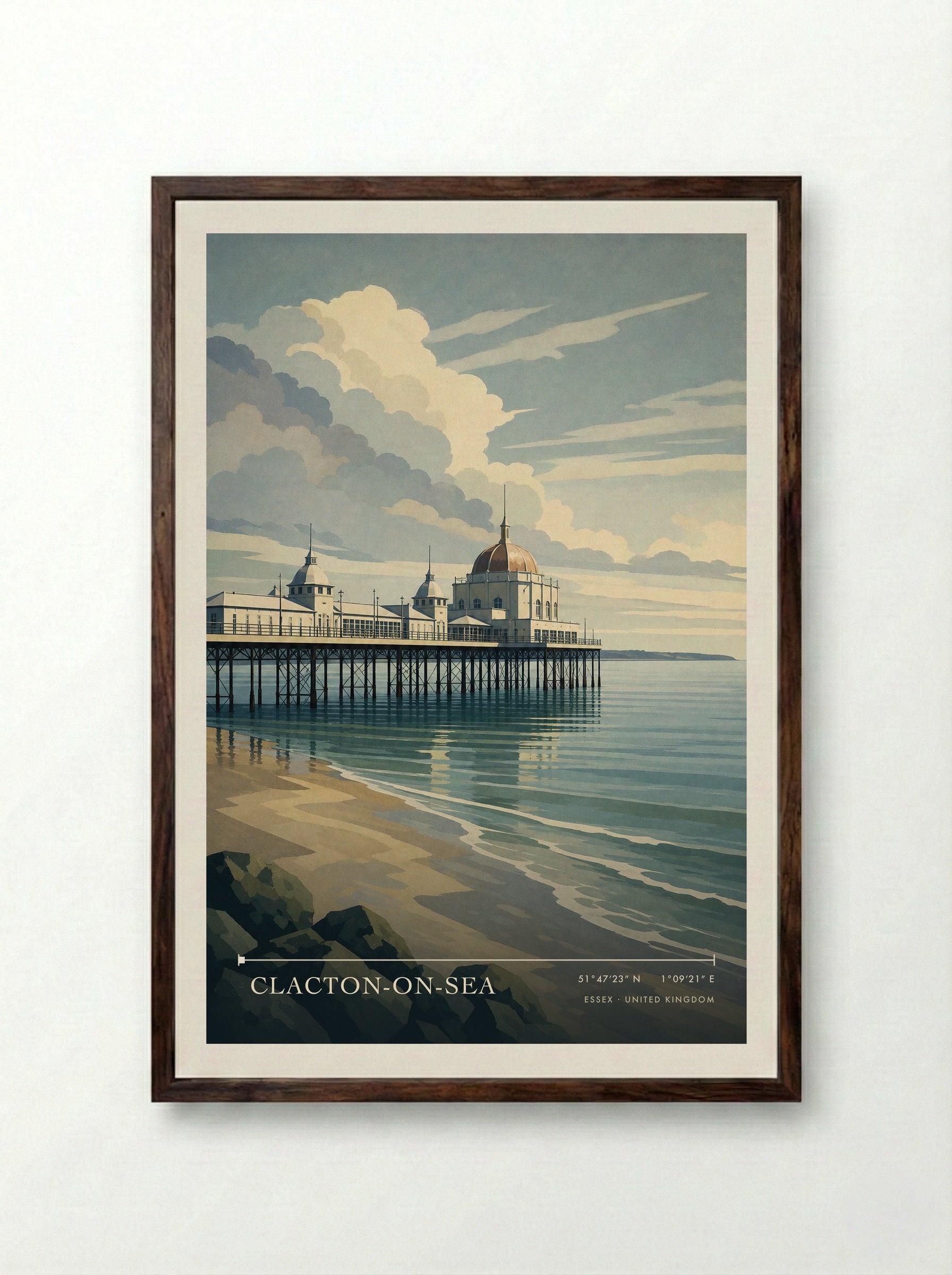 Clacton-on-Sea Essex United Kingdom Travel Poster - Framed Print Dark Wood
