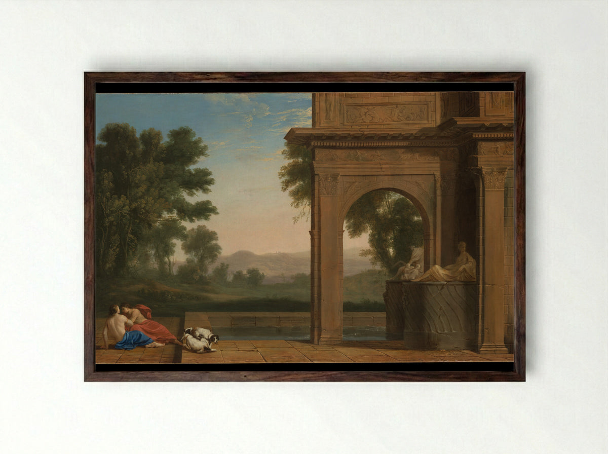 Classical Landscape with Figures - Henri Mauperché - Framed Print Dark Wood