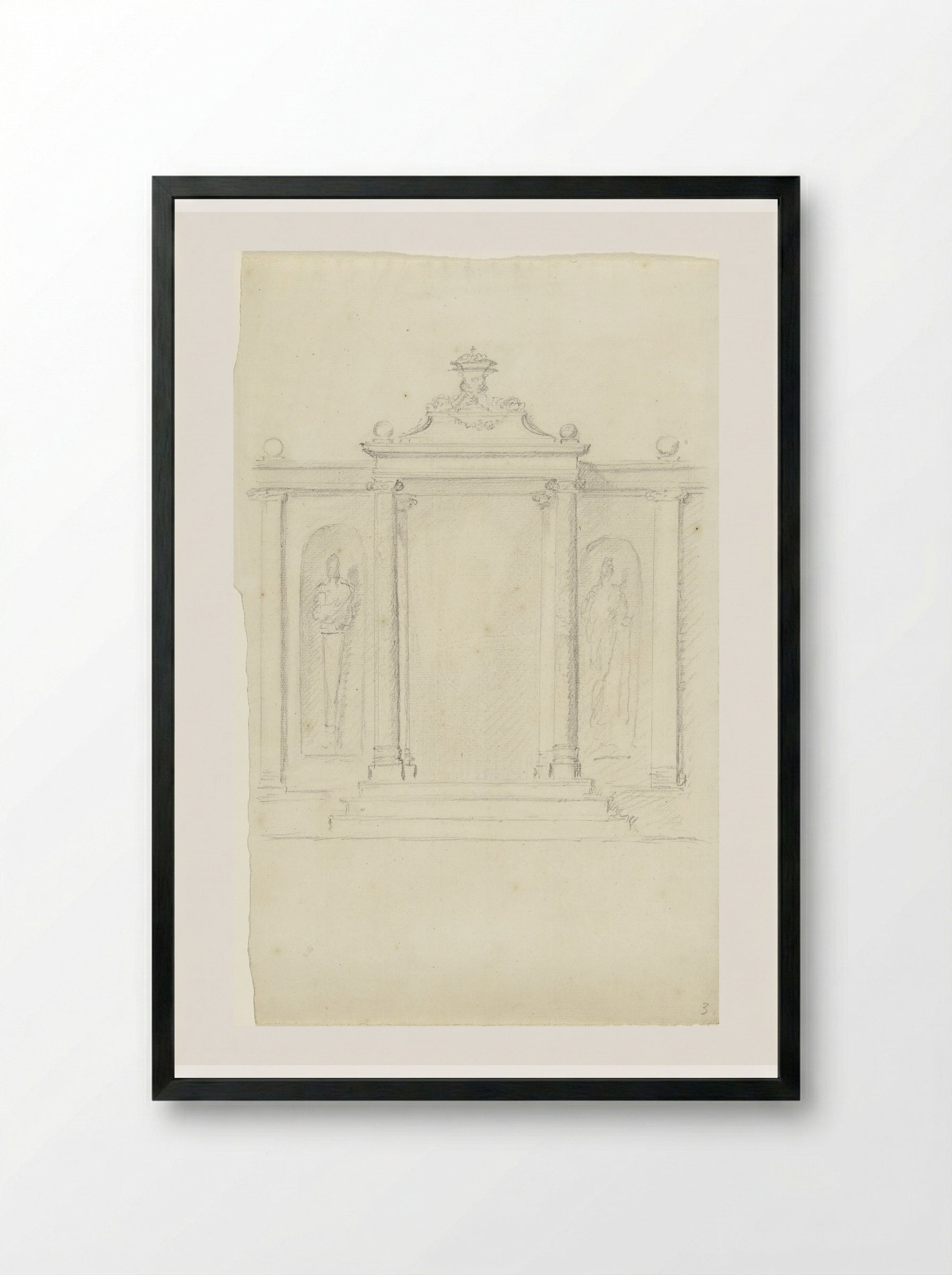 Classicistische poort met zuilen en standbeelden - Dionys van Nijmegen - Framed Print Black