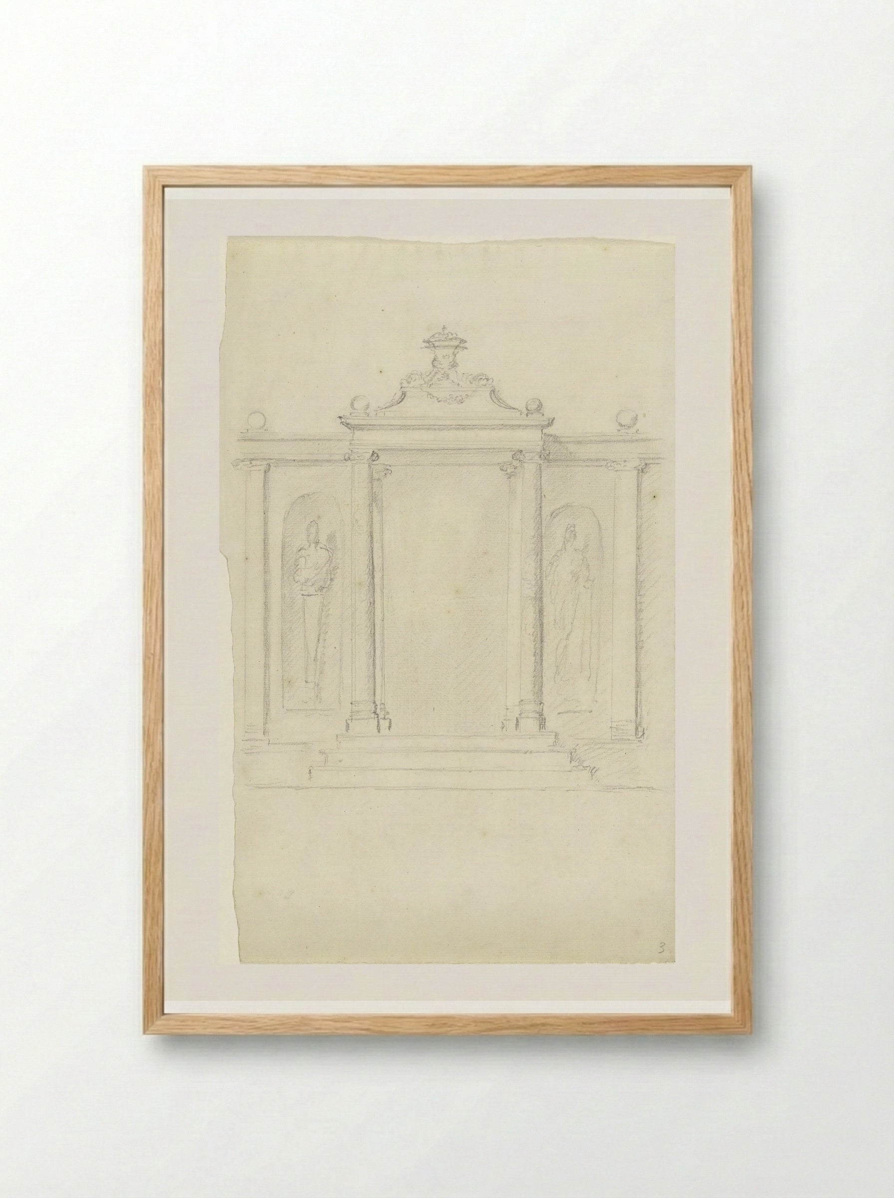 Classicistische poort met zuilen en standbeelden - Dionys van Nijmegen - Framed Print Wood