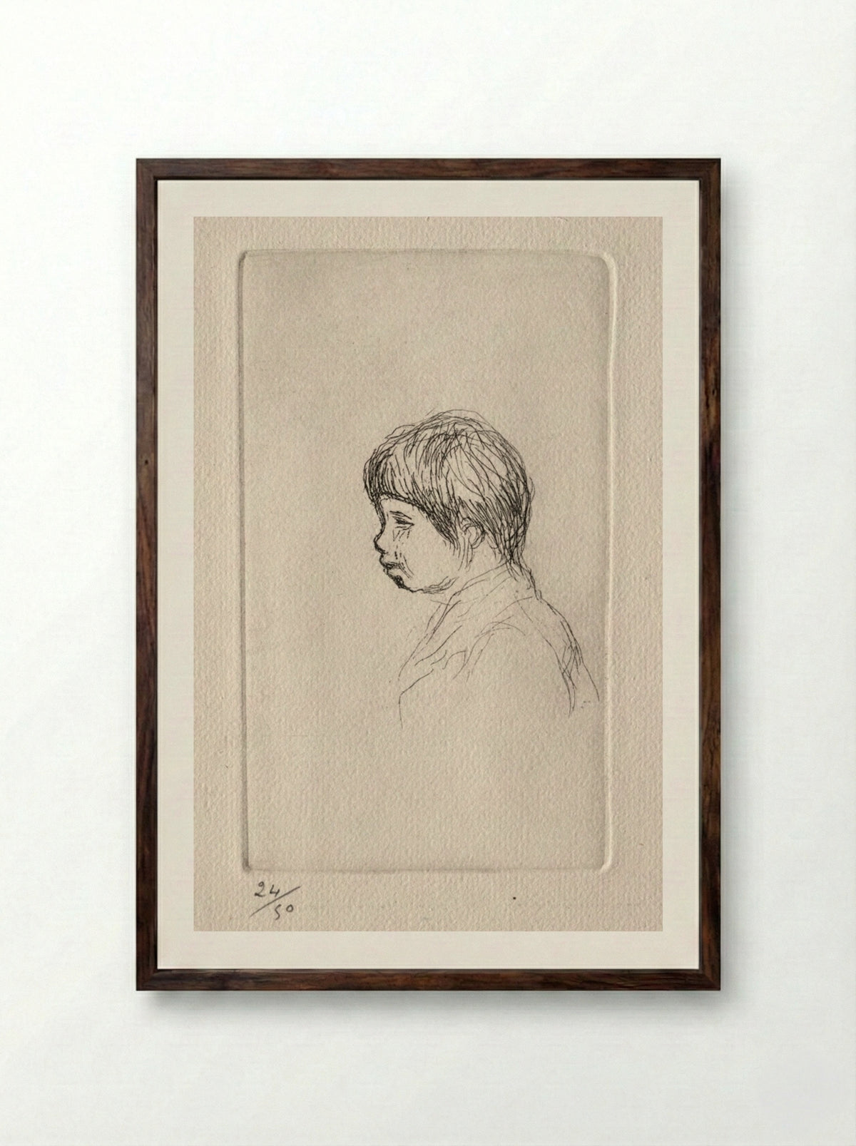 Claude Renoir, the Artist's Son, in Profile - Pierre-Auguste Renoir - Framed Print Dark Wood