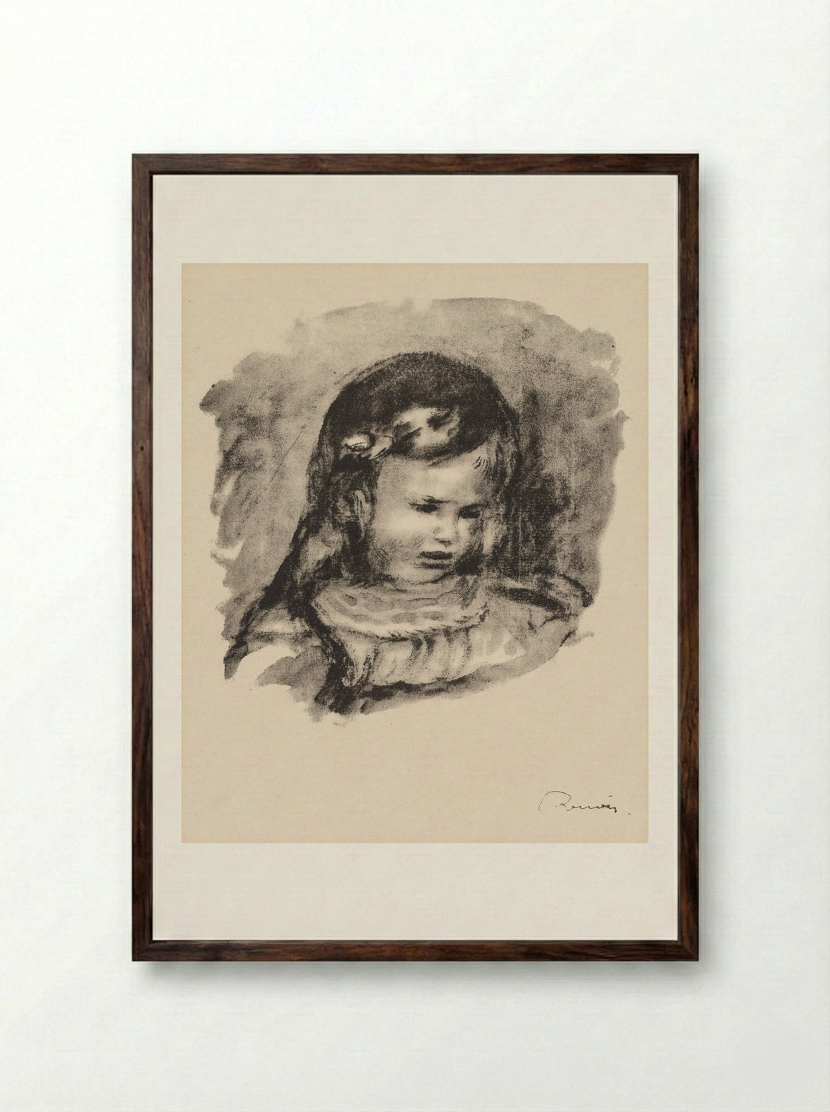 Claude Renoir, the Head Lowered - Pierre-Auguste Renoir - Framed Print Dark Wood