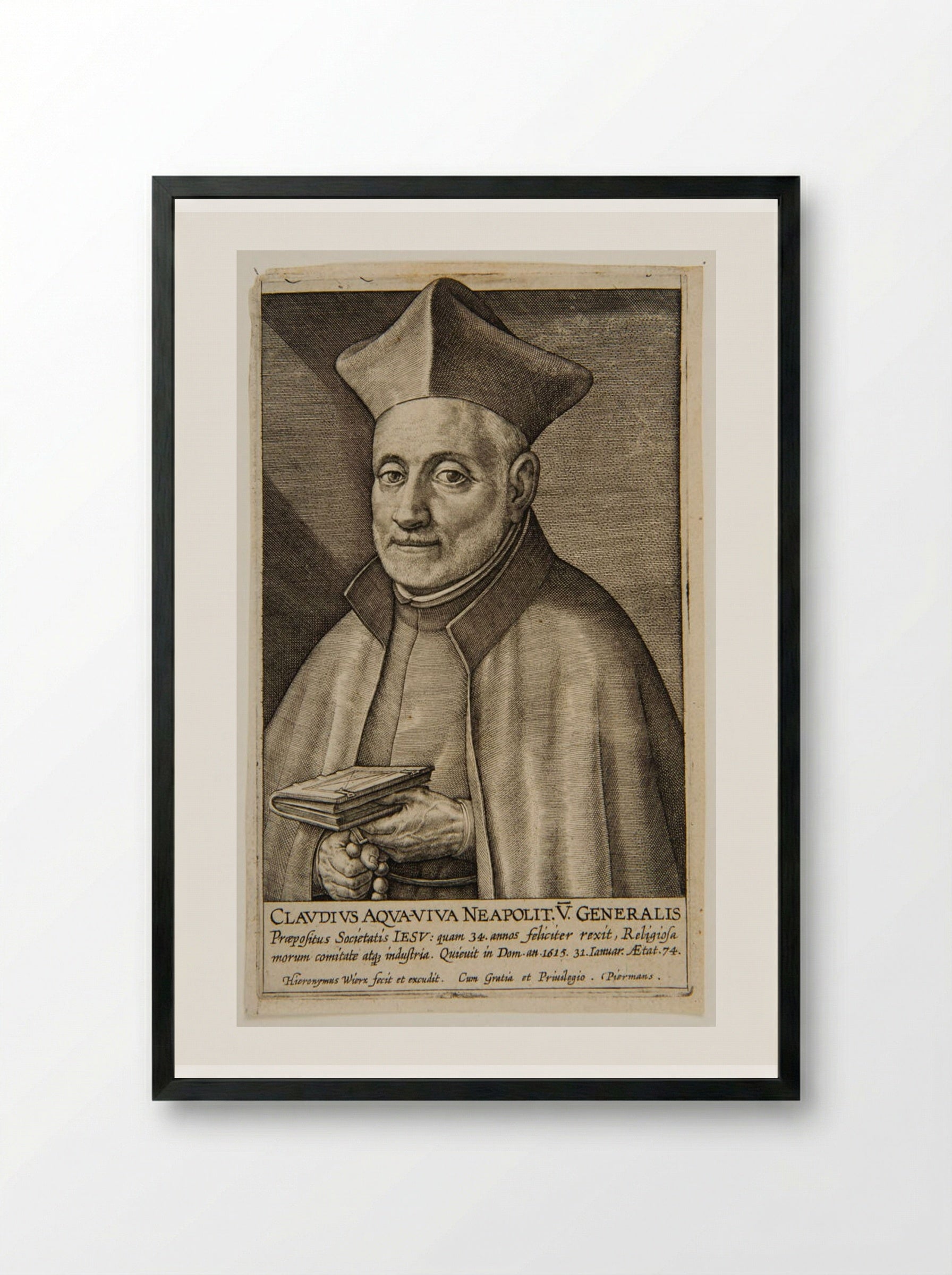 Claudius Aquaviva - Hieronymus Wierix - Framed Print Black