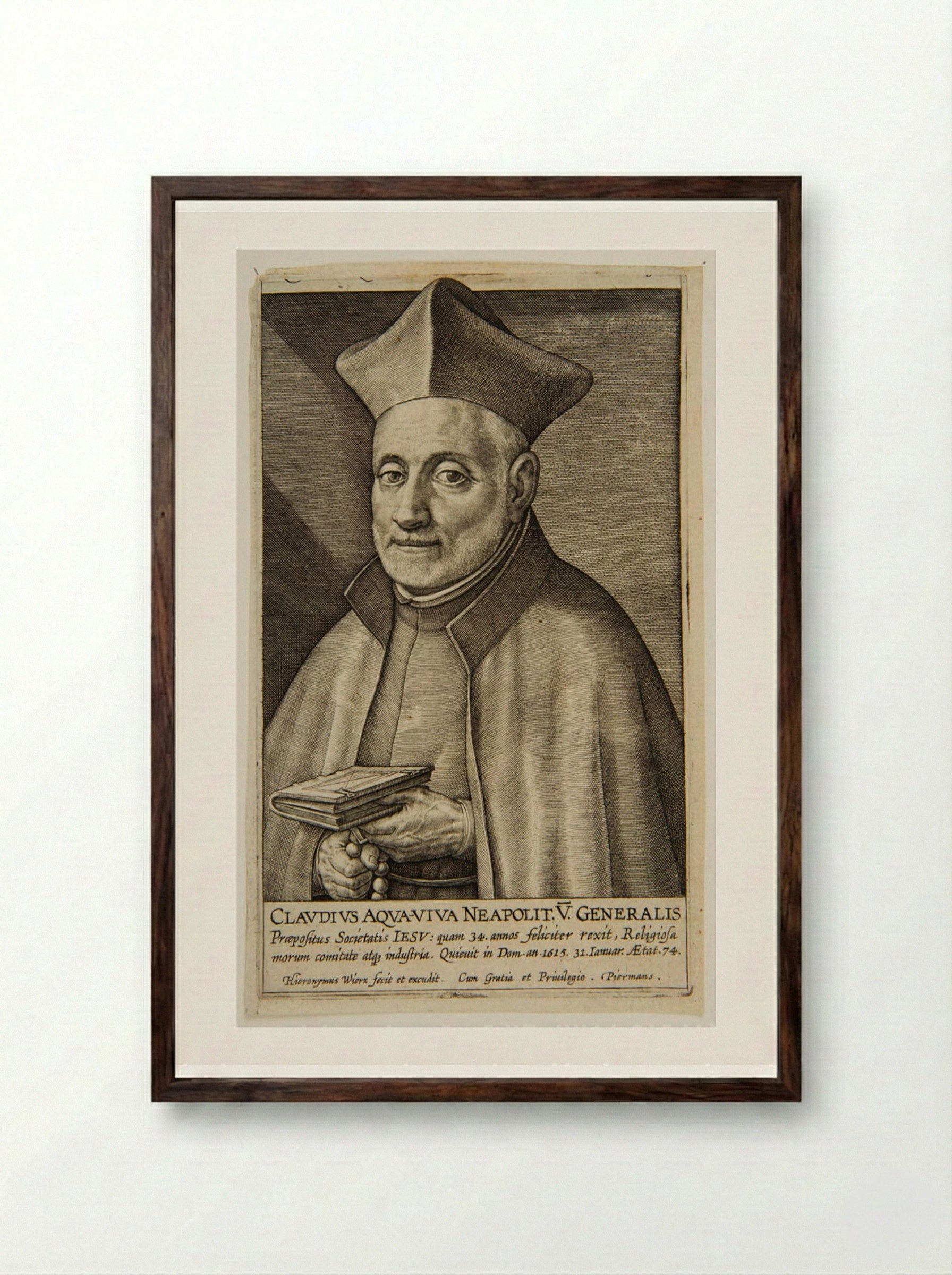 Claudius Aquaviva - Hieronymus Wierix - Framed Print Dark Wood