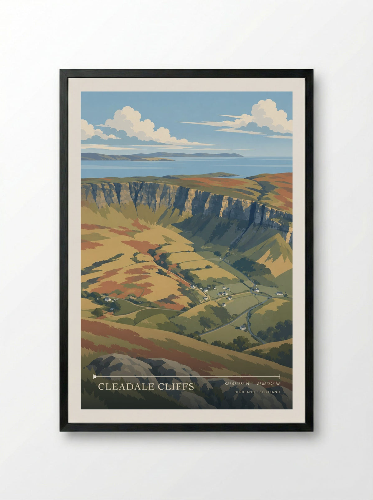 Cleadale Cliffs, Highland | Travel Poster - Framed Print Black