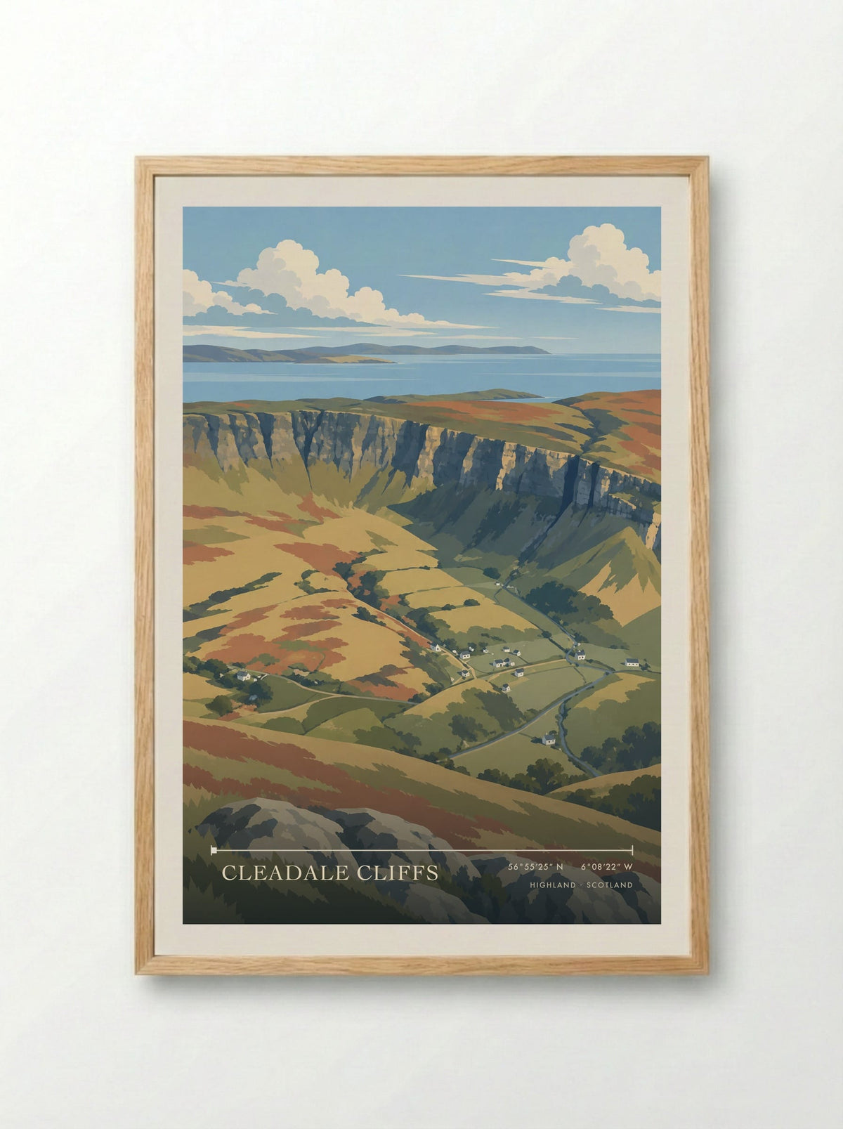 Cleadale Cliffs, Highland | Travel Poster - Framed Print Wood