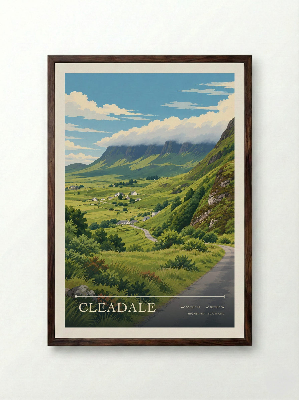 Cleadale, Highland | Travel Poster - Framed Print Dark Wood