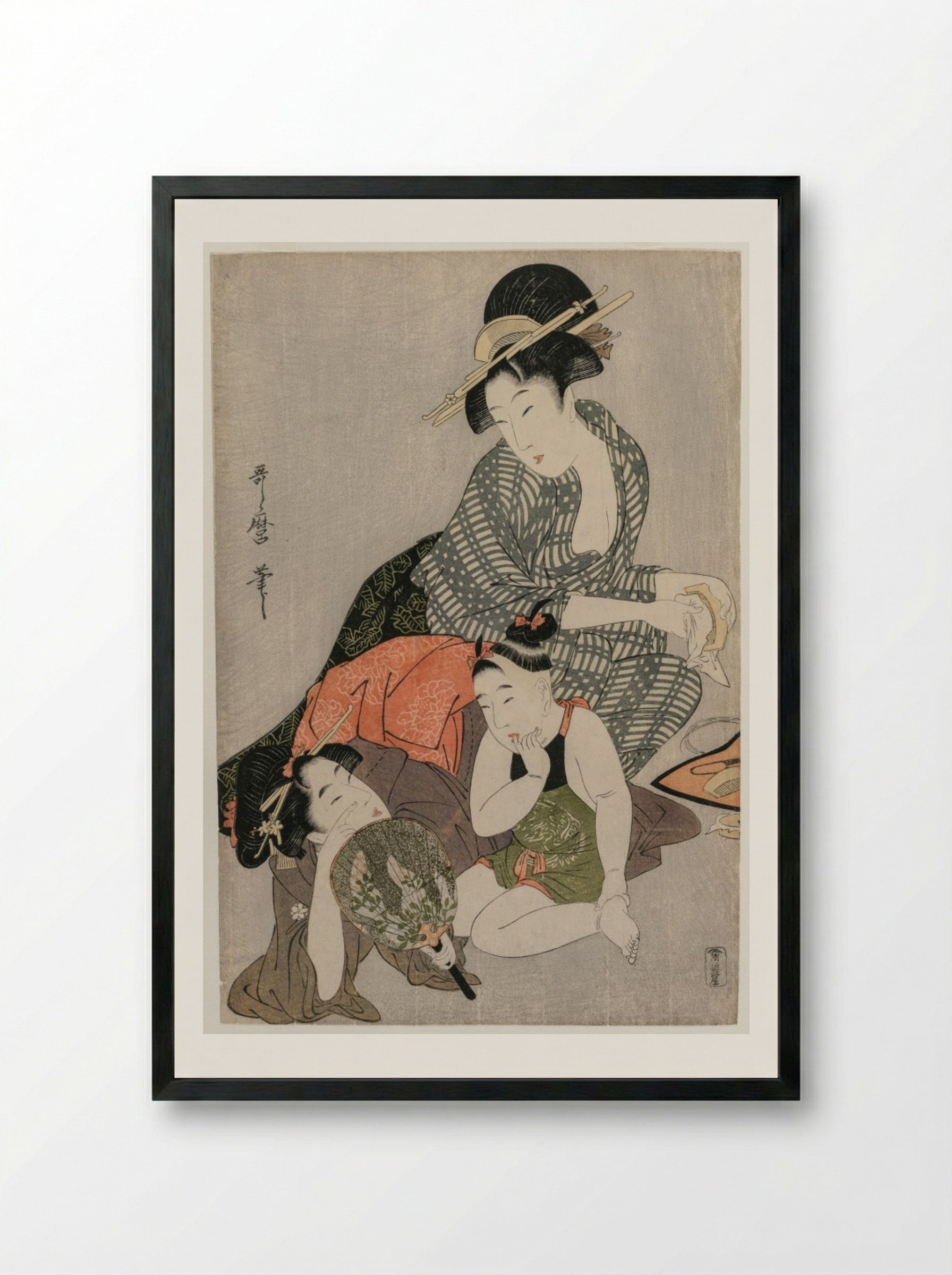 Cleaning Combs - Kitagawa Utamaro - Framed Print Black