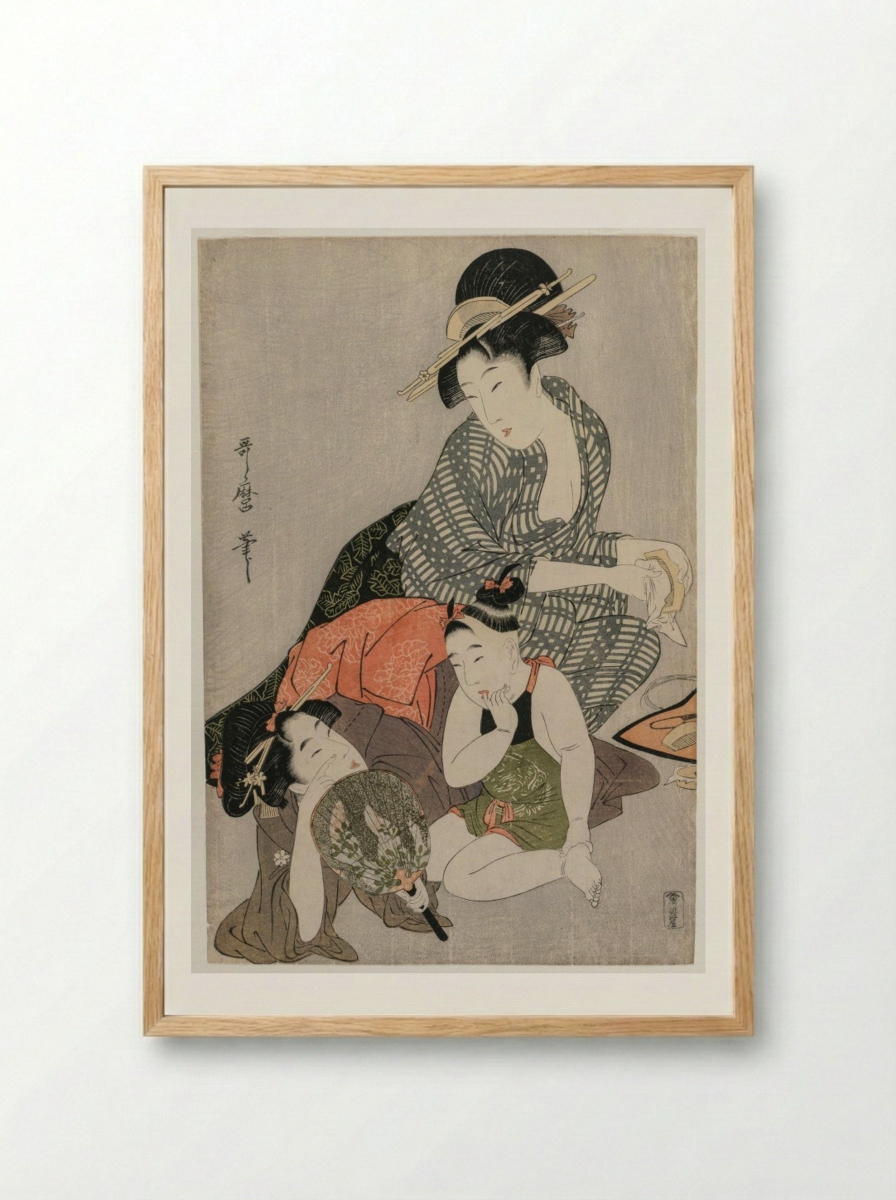 Cleaning Combs - Kitagawa Utamaro - Framed Print Wood