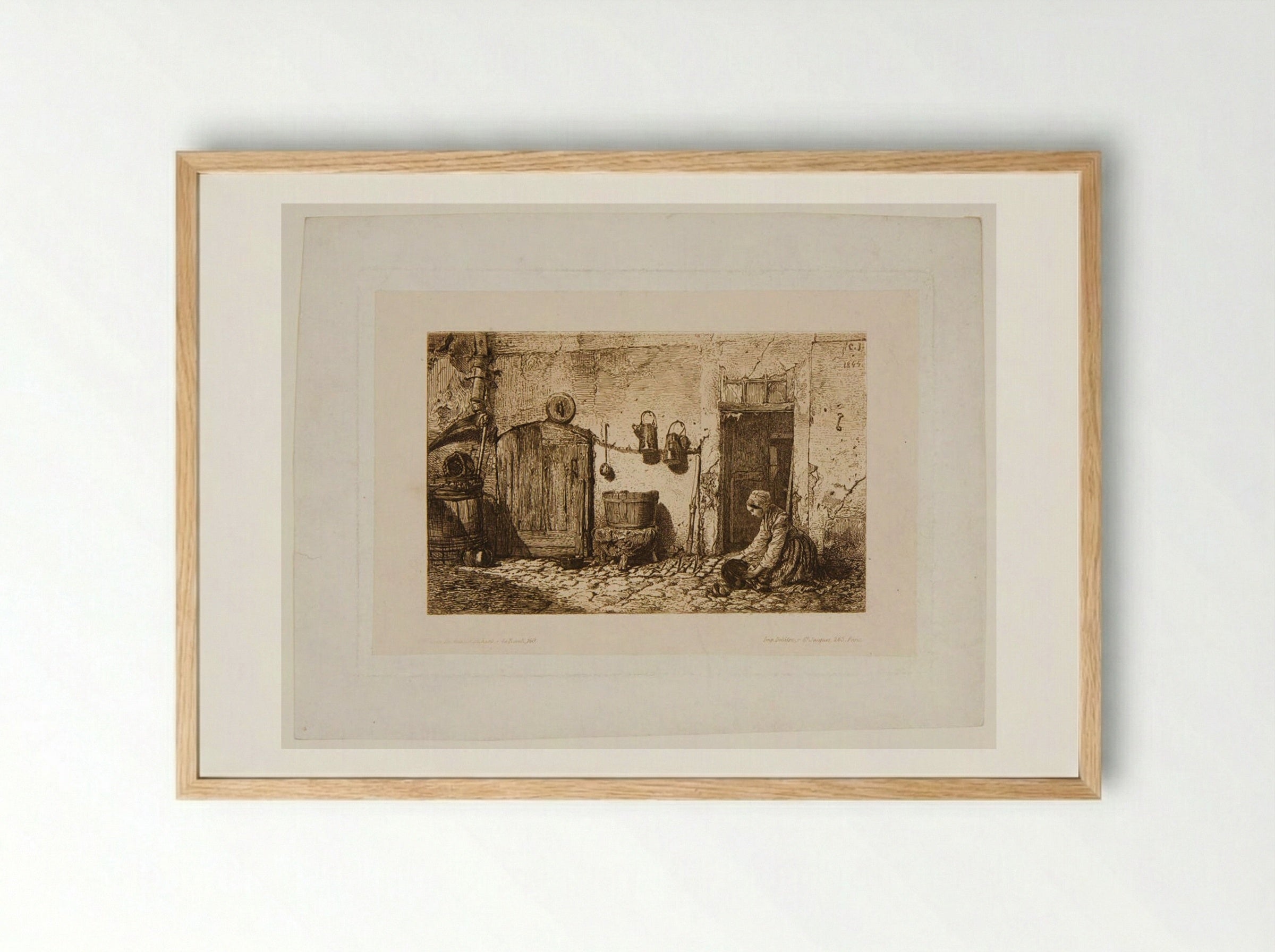 Cleaning Woman - Charles-Émile Jacque - Framed Print Wood