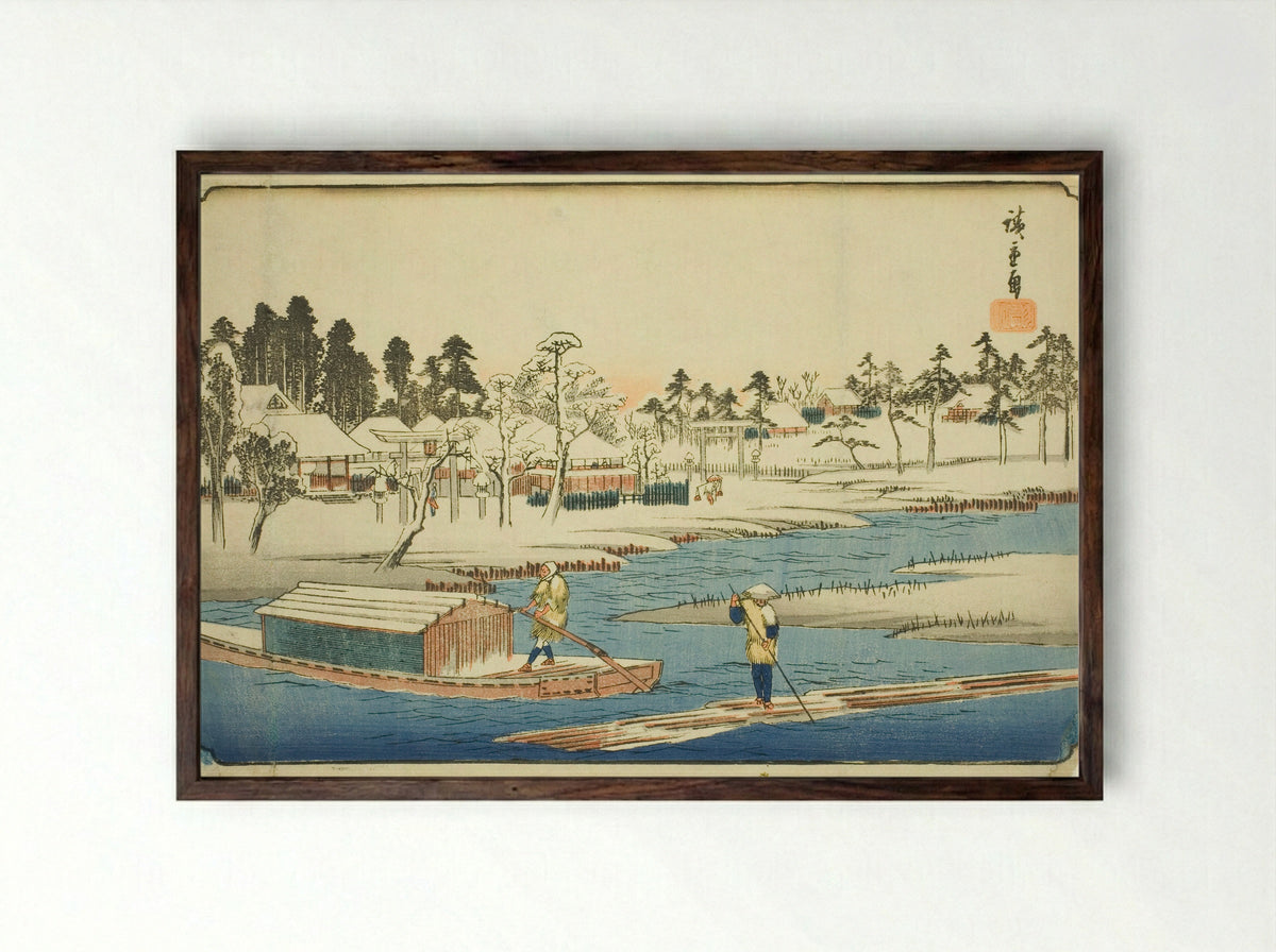 Clear Weather after Snow at Massaki - Utagawa Hiroshige - Framed Print Dark Wood