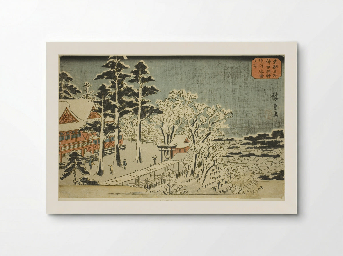 Clear Weather after Snowfall at the Precincts of the Kanda Myojin Shrine - Utagawa Hiroshige - Poster