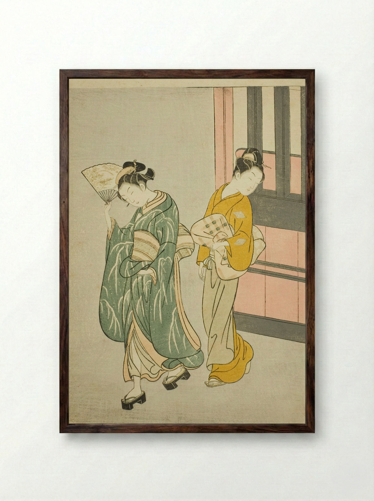 Clearing Breeze from a Fan - Suzuki Harunobu - Framed Print Dark Wood