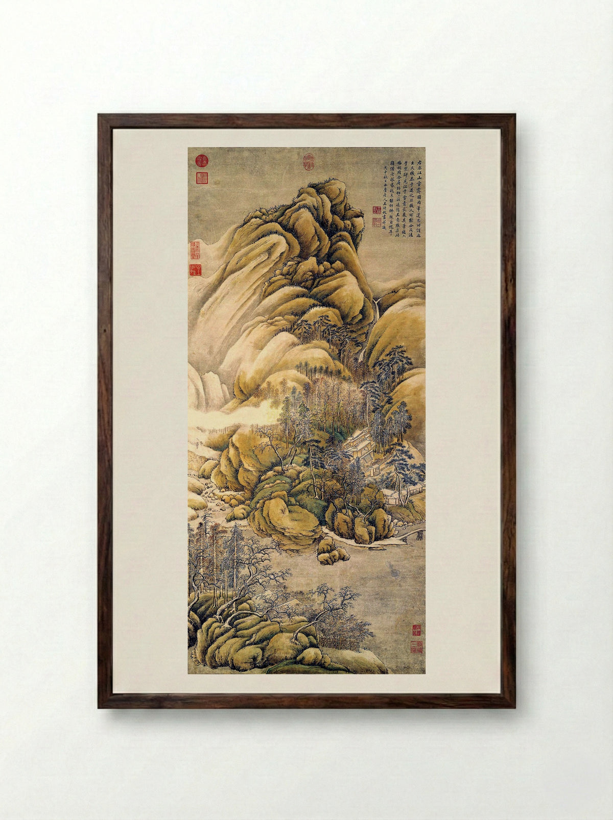 Clearing of Rivers and Mountains after Snow - Wang Wei - Framed Print Dark Wood