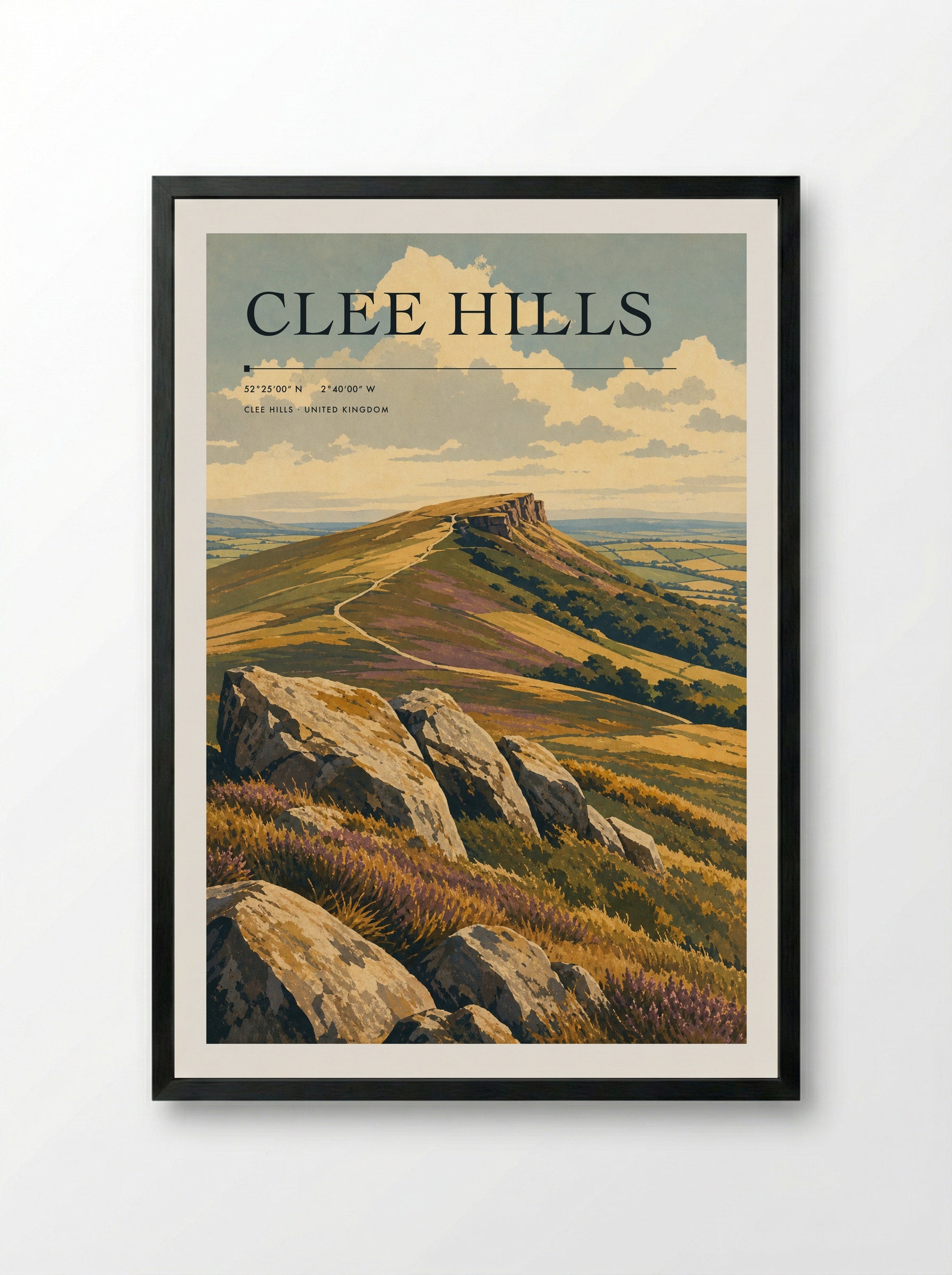 Clee Hills United Kingdom Travel Poster - Framed Print Black