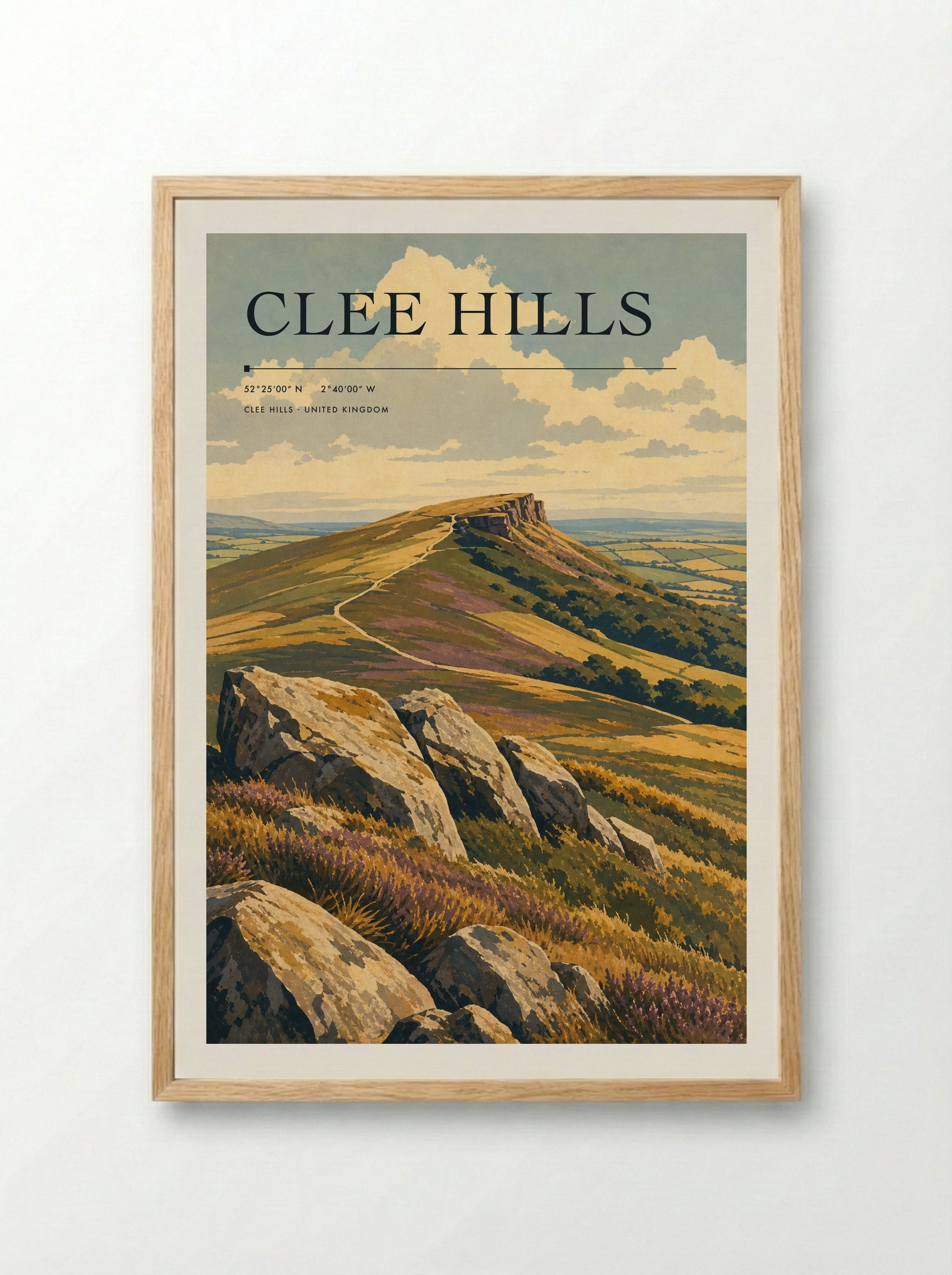 Clee Hills United Kingdom Travel Poster - Framed Print Wood