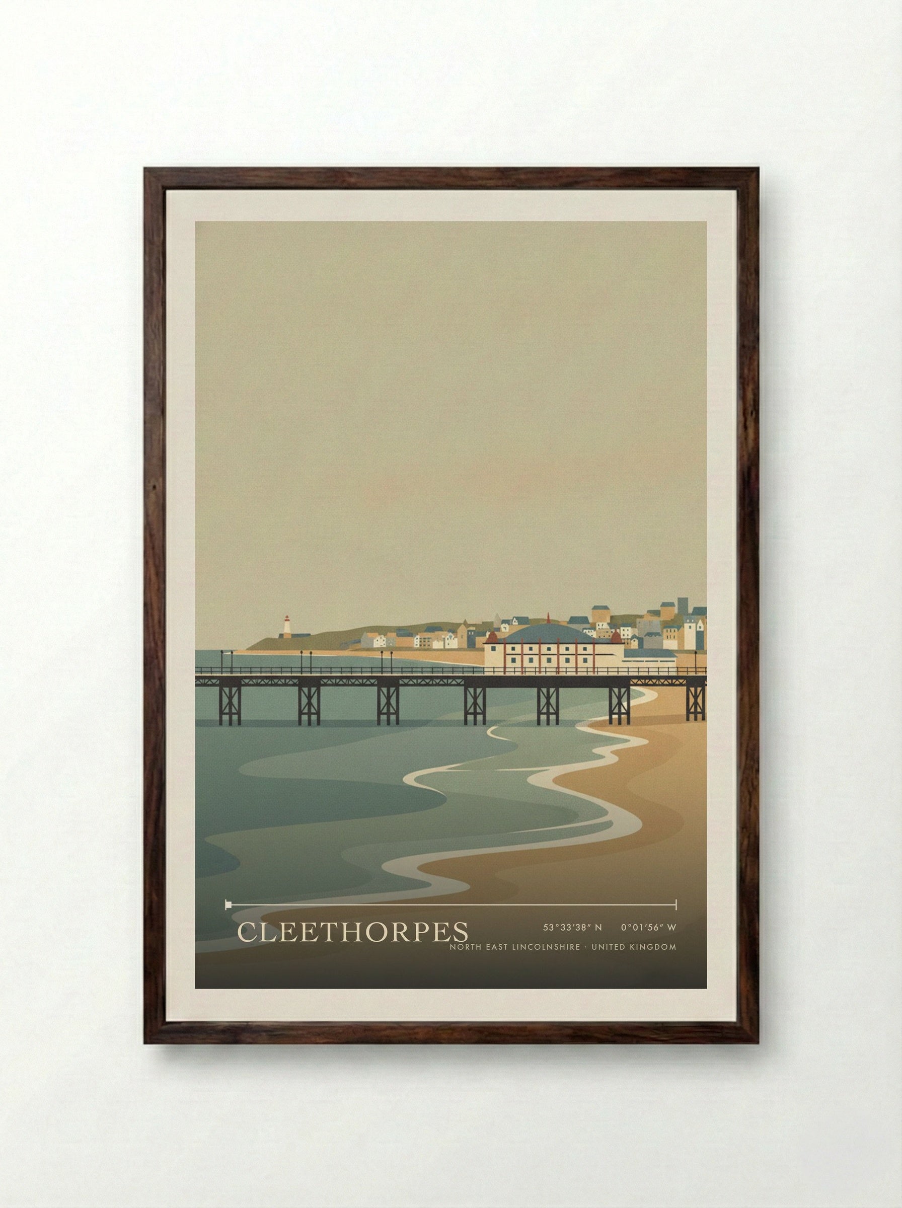 Cleethorpes North East Lincolnshire United Kingdom Travel Poster - Framed Print Dark Wood
