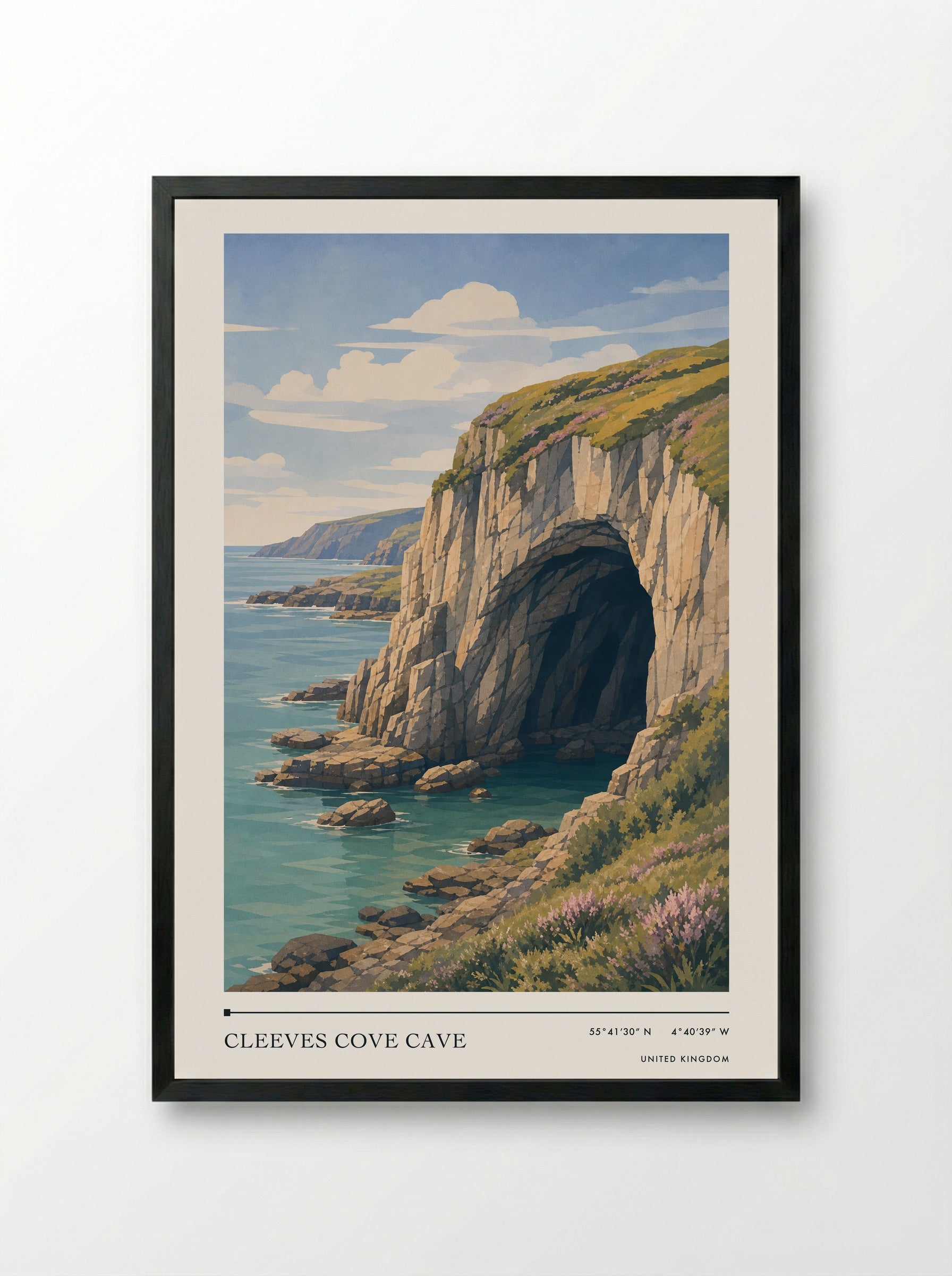Cleeves Cove Cave United Kingdom Travel Poster - Framed Print Black