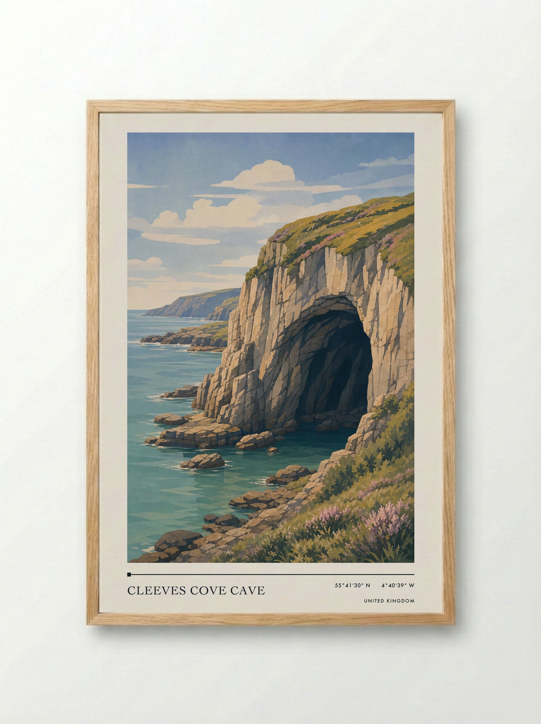 Cleeves Cove Cave United Kingdom Travel Poster - Framed Print Wood