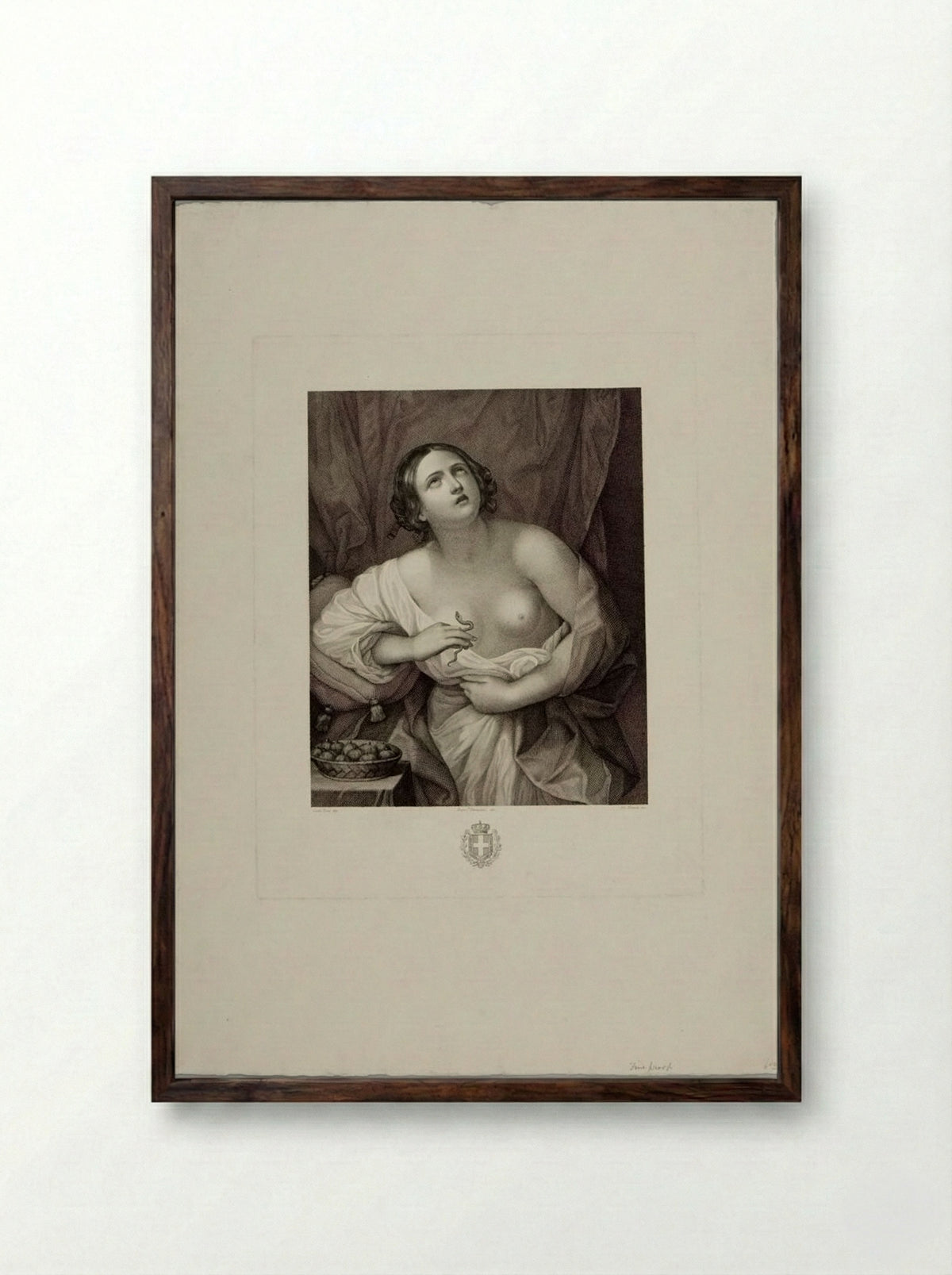 Cleopatra Putting the Asp to her Bosom - Giovanni Rivera - Framed Print Dark Wood