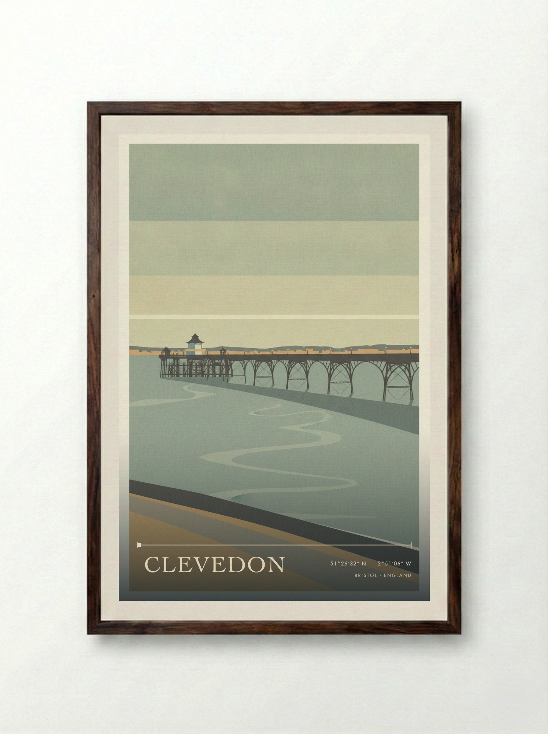 Clevedon Bristol England Travel Poster - Framed Print Dark Wood