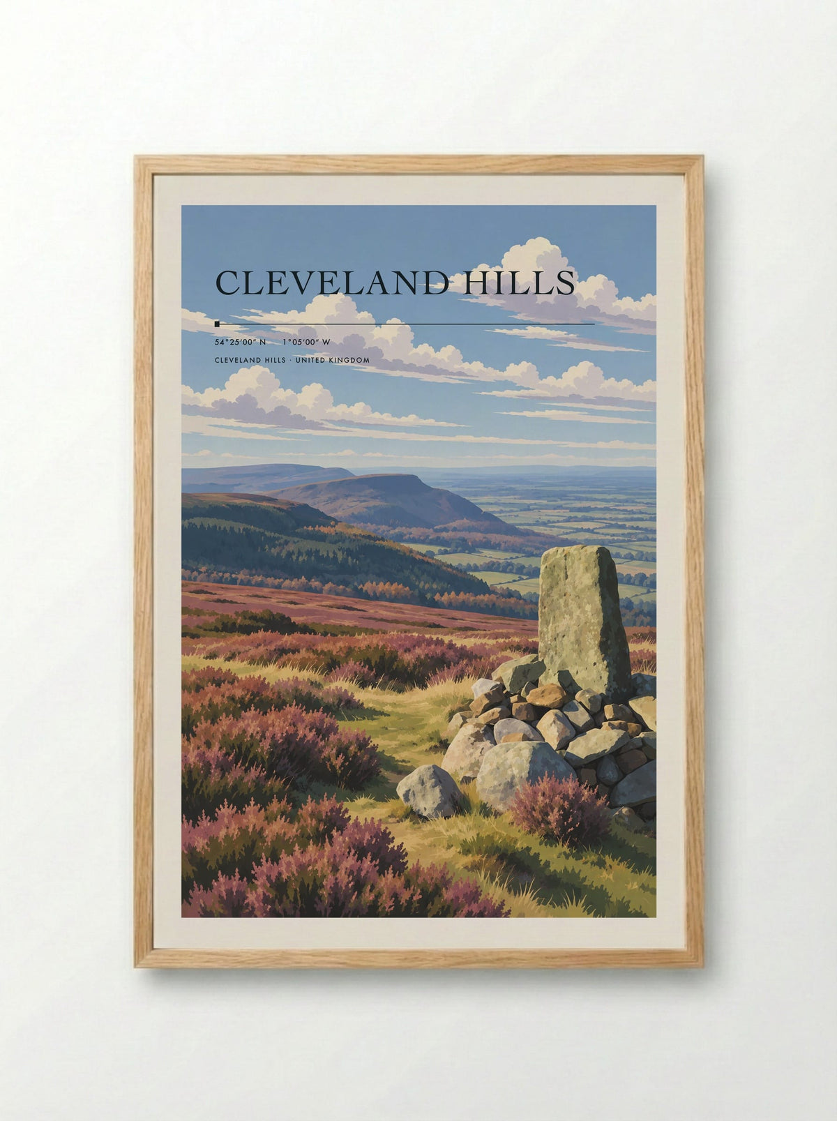 Cleveland Hills | Travel Poster - Framed Print Wood