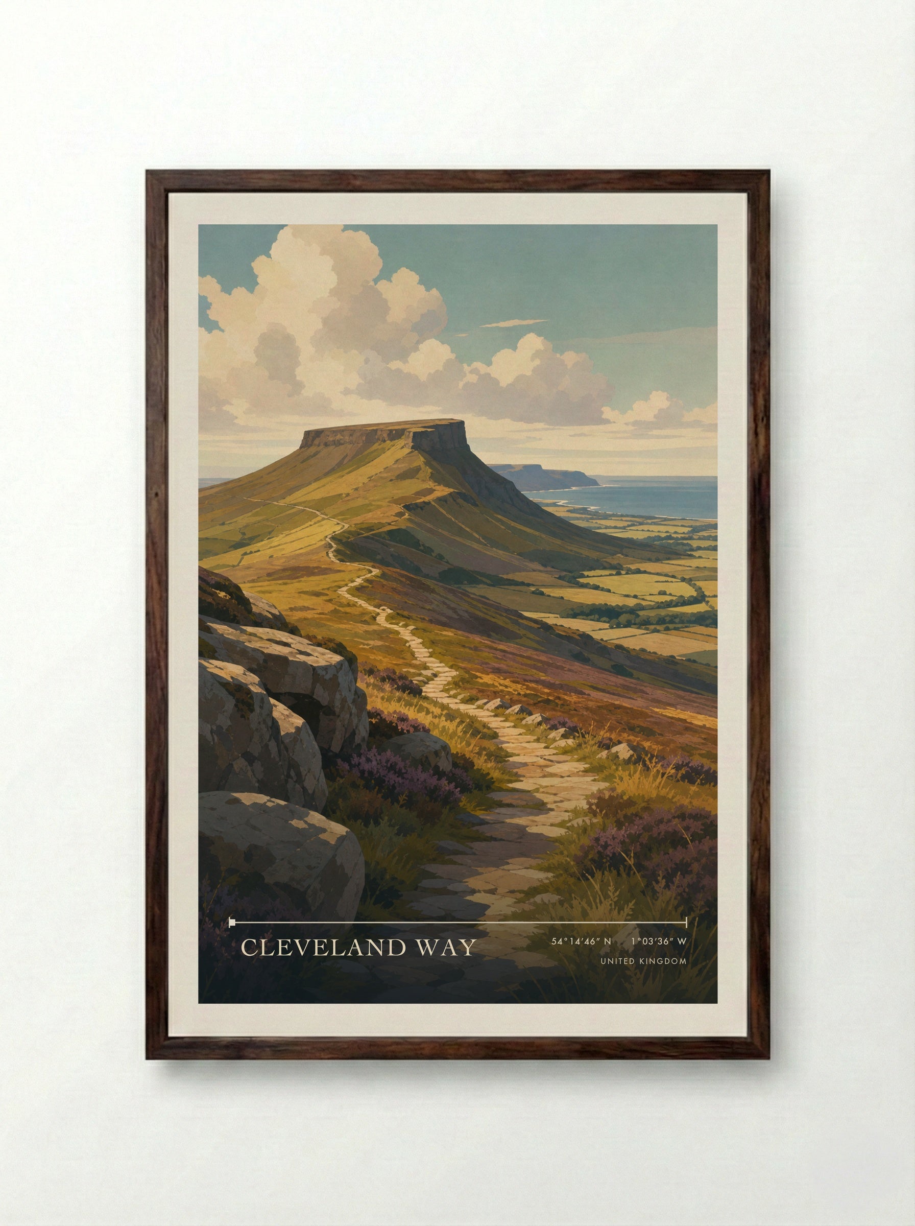 Cleveland Way United Kingdom Travel Poster - Framed Print Dark Wood