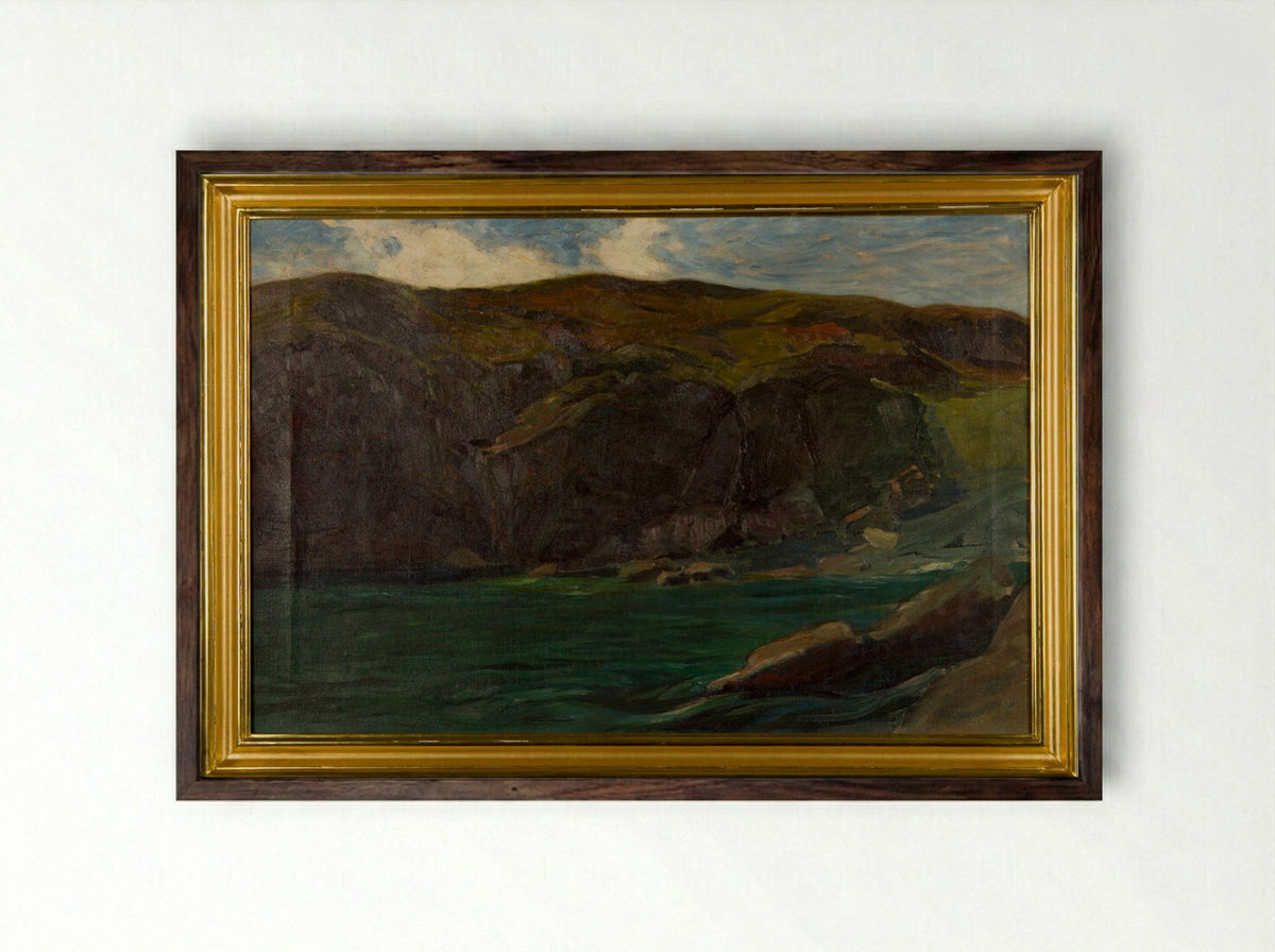 Cliffs and Sea at Ogunquit, Maine - Charles Herbert Woodbury - Framed Print Dark Wood