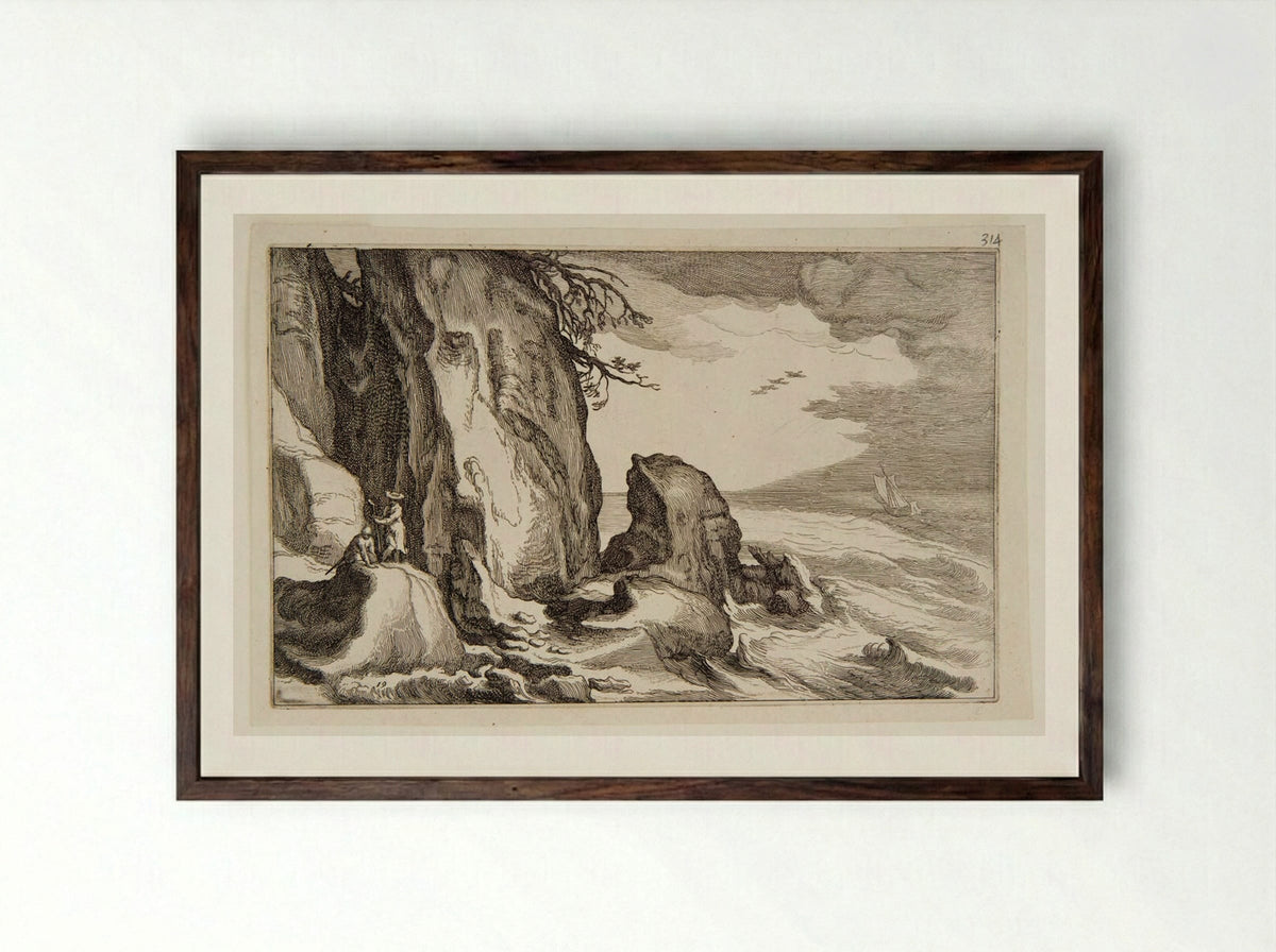 Cliffs by the Sea - Boetius Adamsz. Bolswert - Framed Print Dark Wood