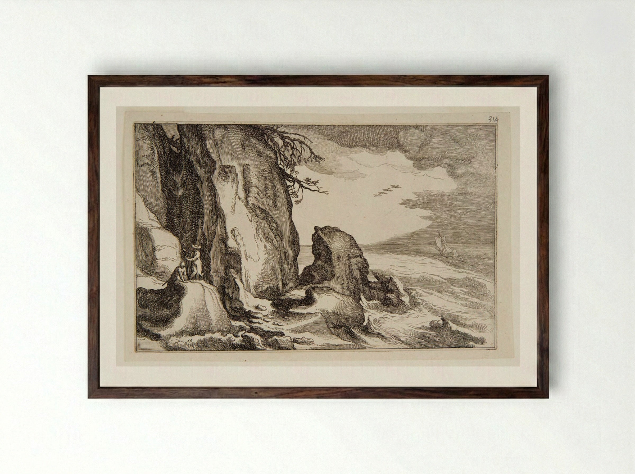 Cliffs by the Sea - Boetius Adamsz. Bolswert - Framed Print Dark Wood