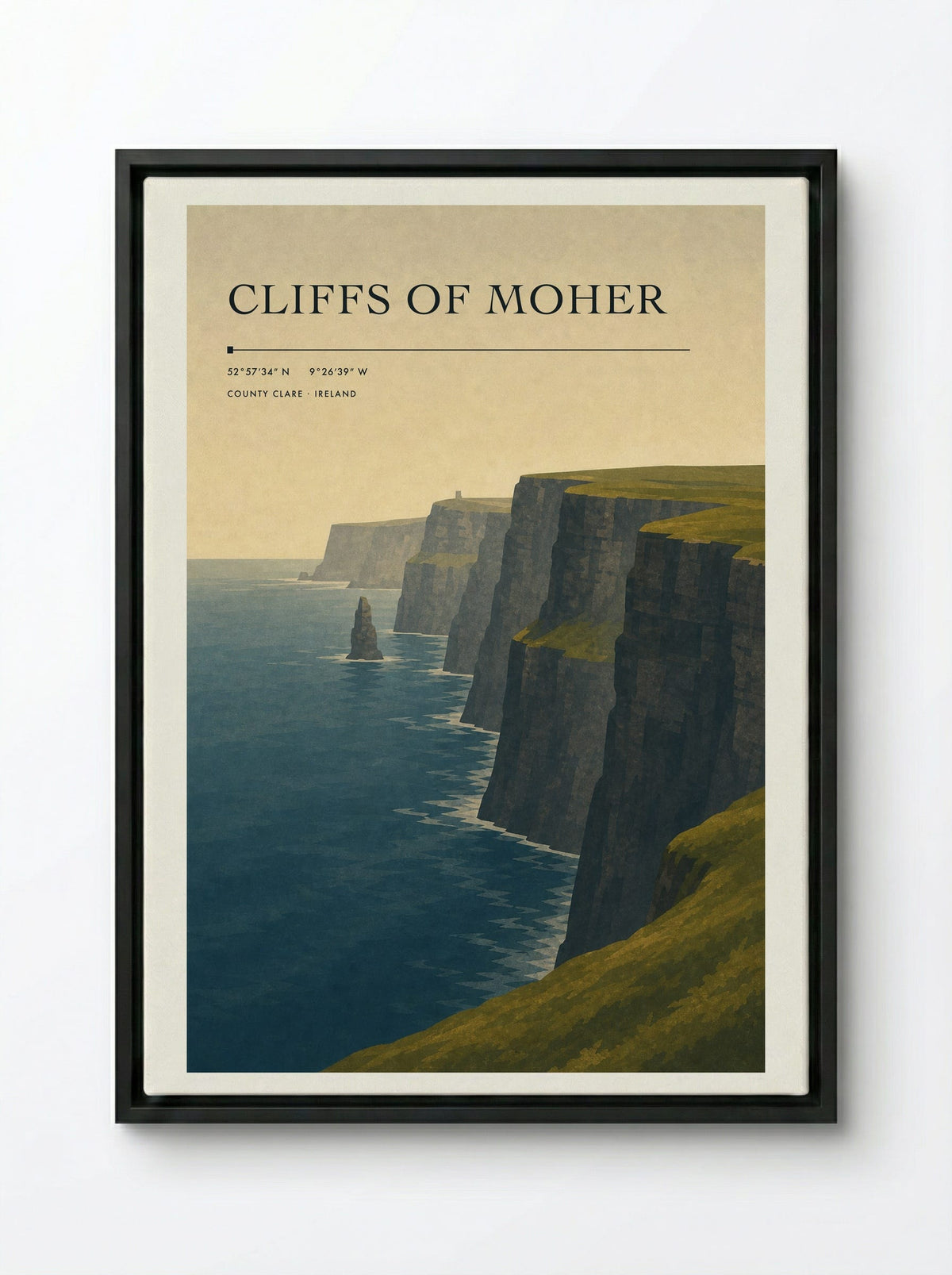 Cliffs of Moher Ireland Travel Poster - Framed Canvas Black