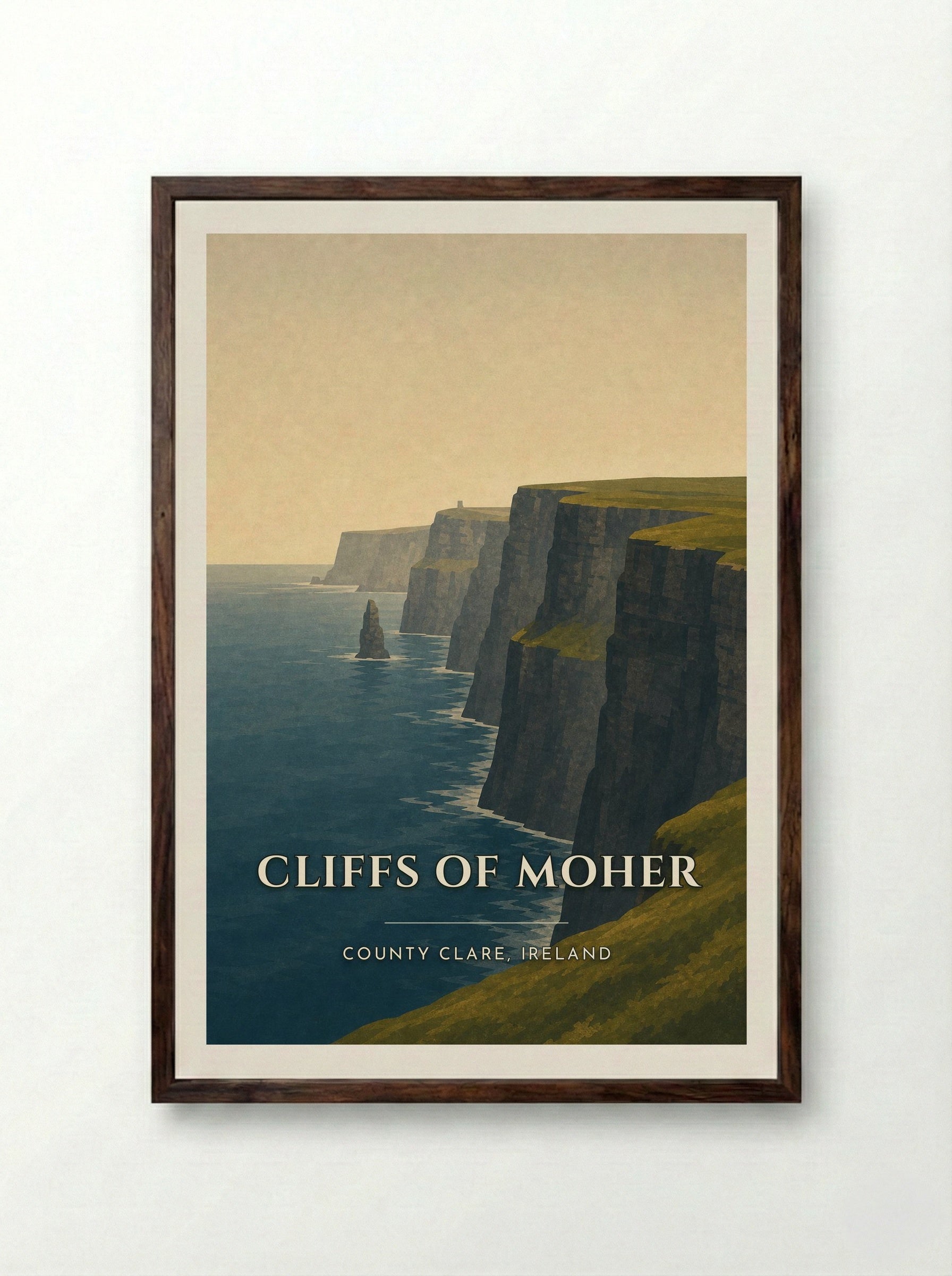 Cliffs of Moher Ireland Travel Poster - Framed Print Dark Wood