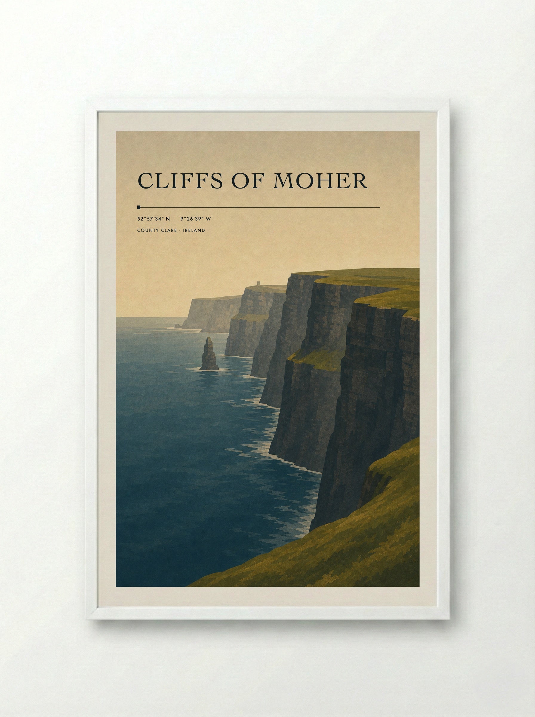 Cliffs of Moher Ireland Travel Poster - Framed Print White