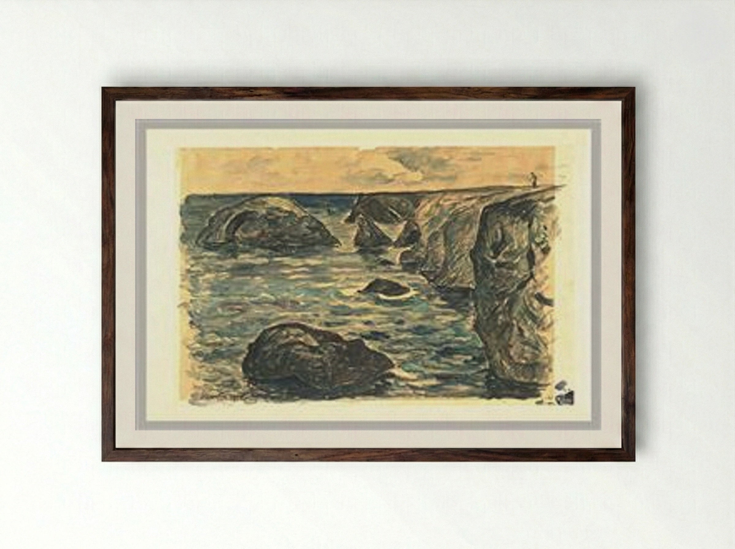 Cliffs of the Wild Coast - Maxime Maufra - Framed Print Dark Wood