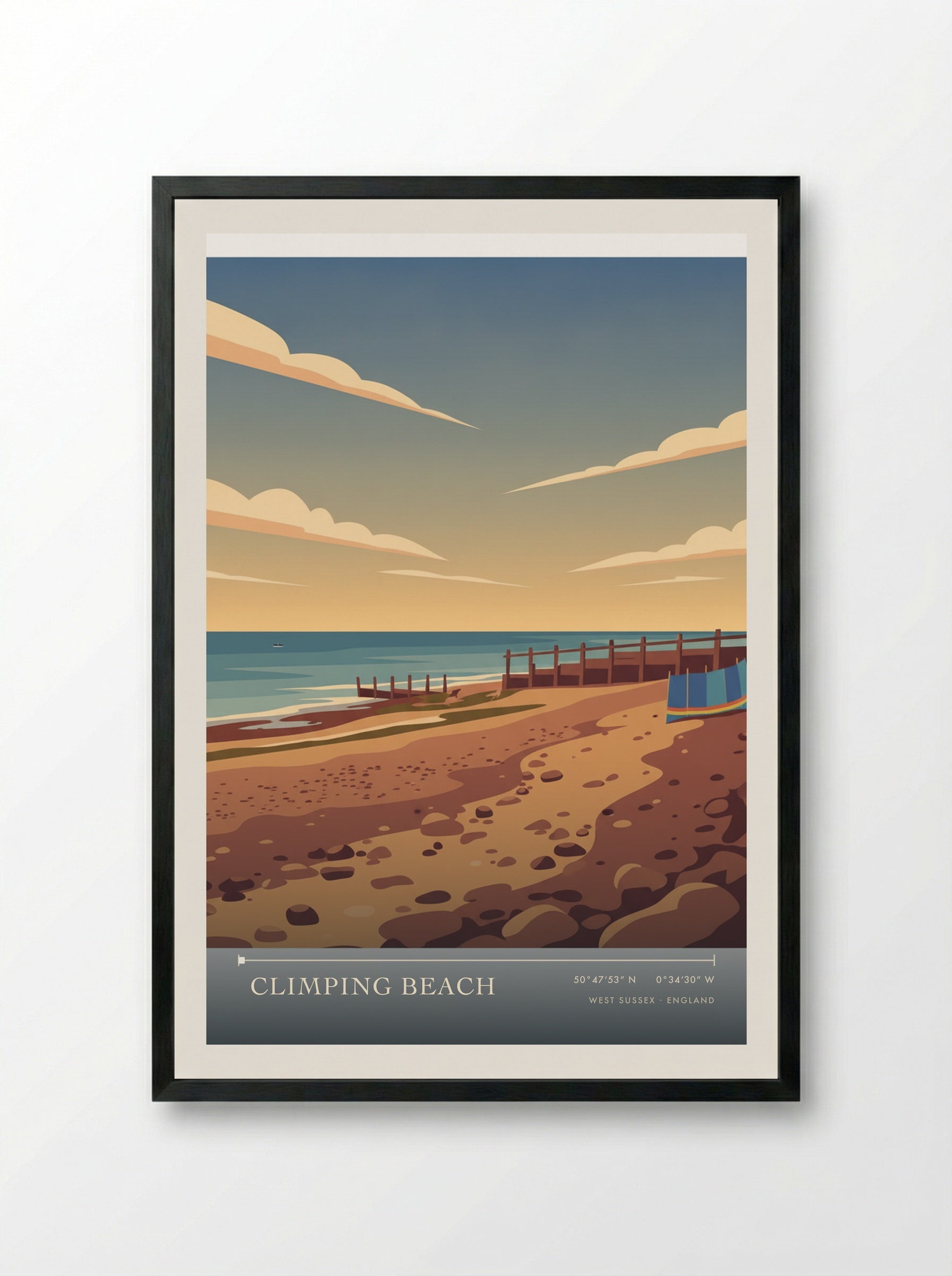 Climping Beach West Sussex England Travel Poster - Framed Print Black